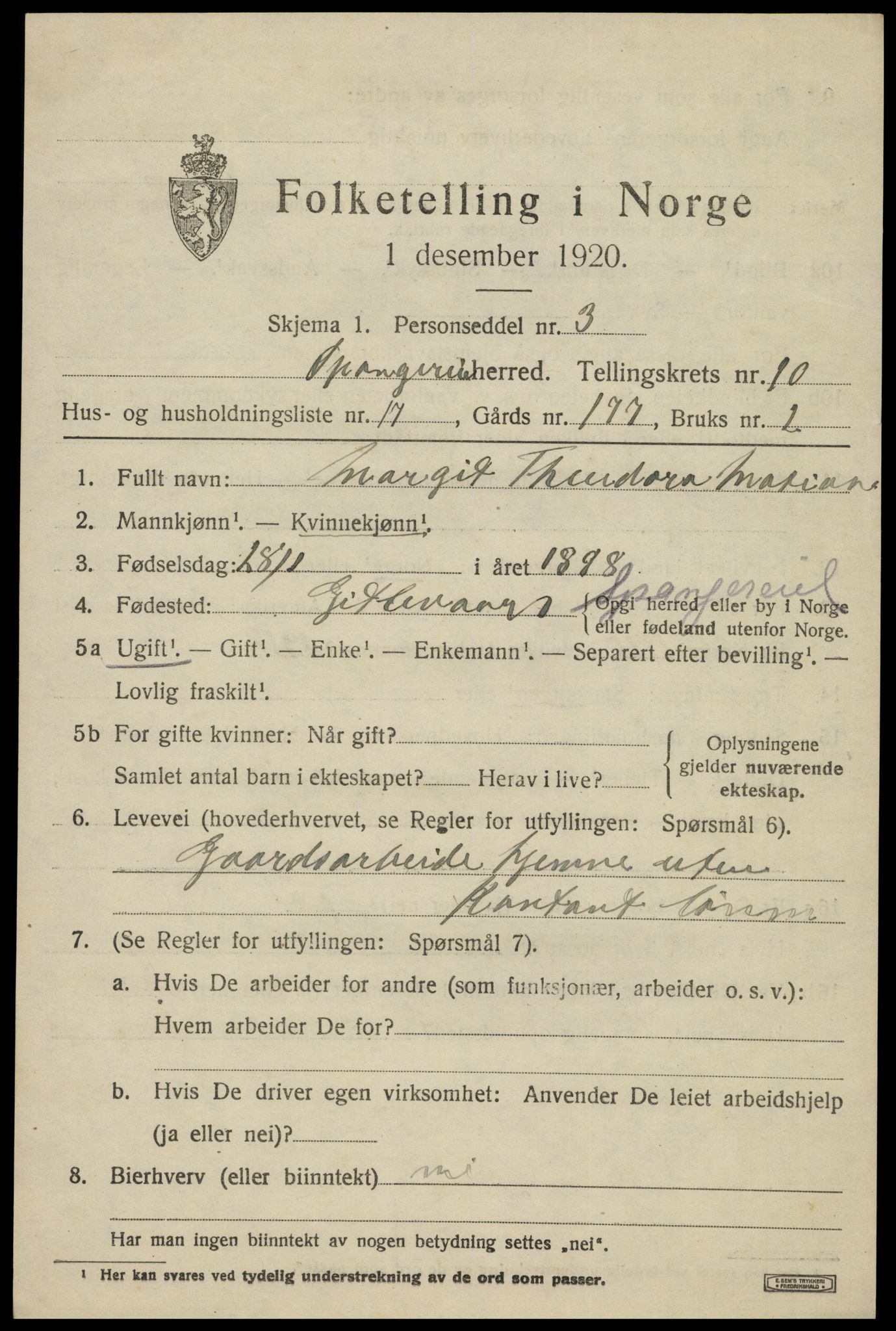 SAK, 1920 census for Spangereid, 1920, p. 3641