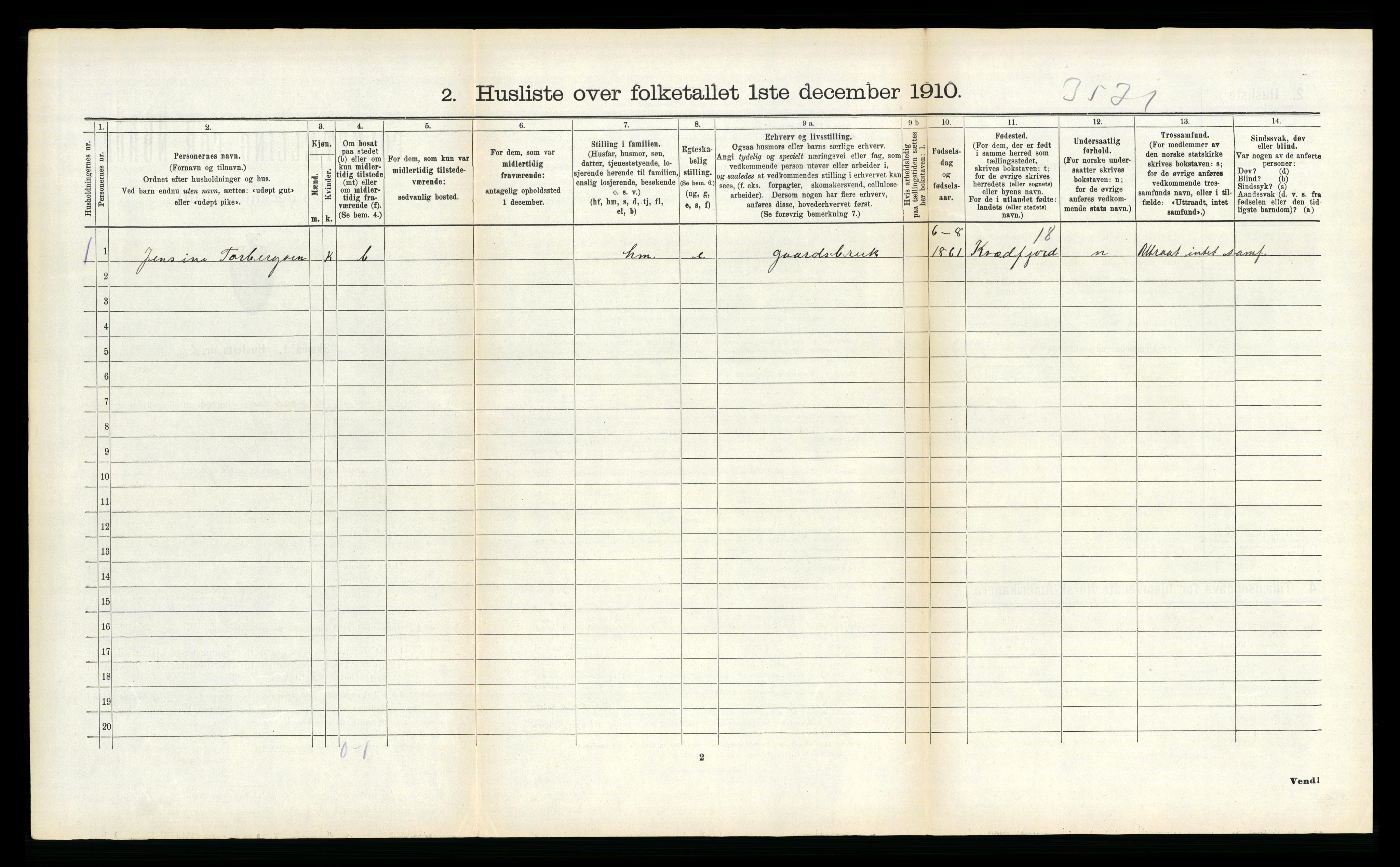 RA, 1910 census for Dverberg, 1910, p. 807