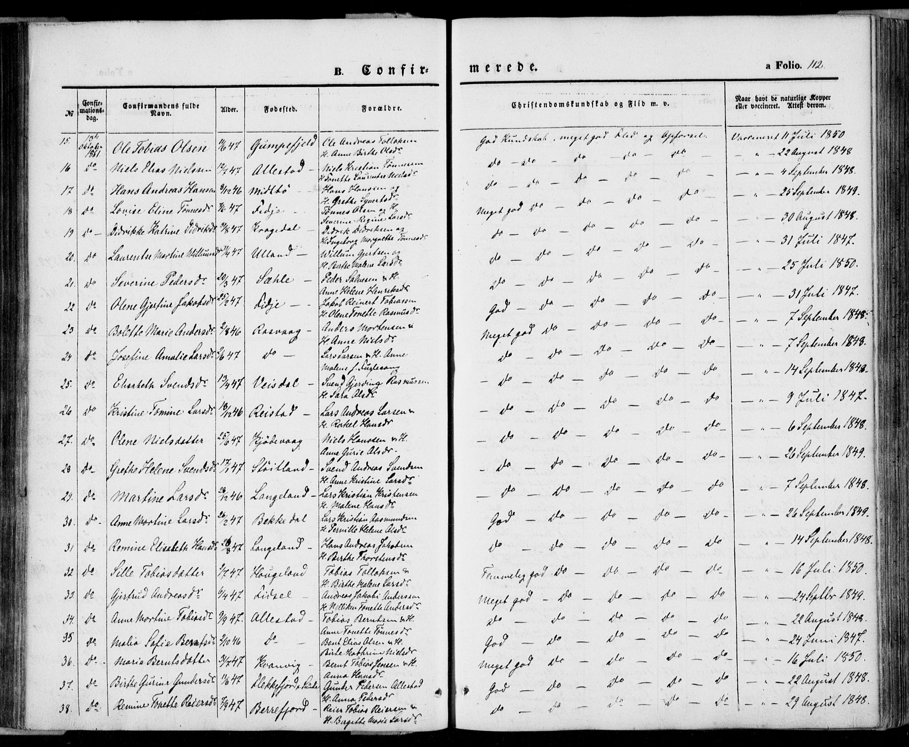 Flekkefjord sokneprestkontor, AV/SAK-1111-0012/F/Fa/Fab/L0004: Parish register (official) no. A 4, 1850-1875, p. 112