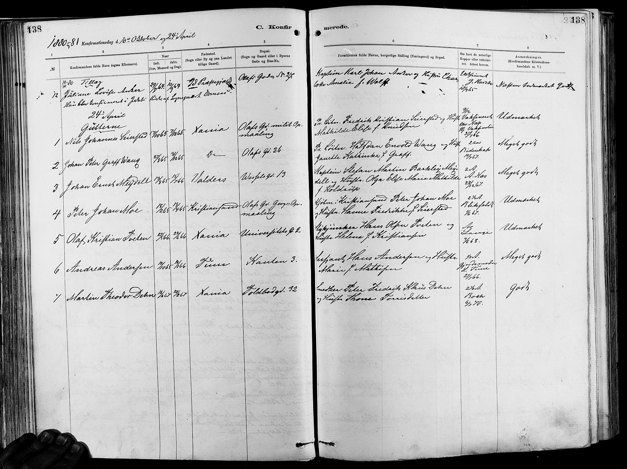 Garnisonsmenigheten Kirkebøker, AV/SAO-A-10846/F/Fa/L0012: Parish register (official) no. 12, 1880-1893, p. 138