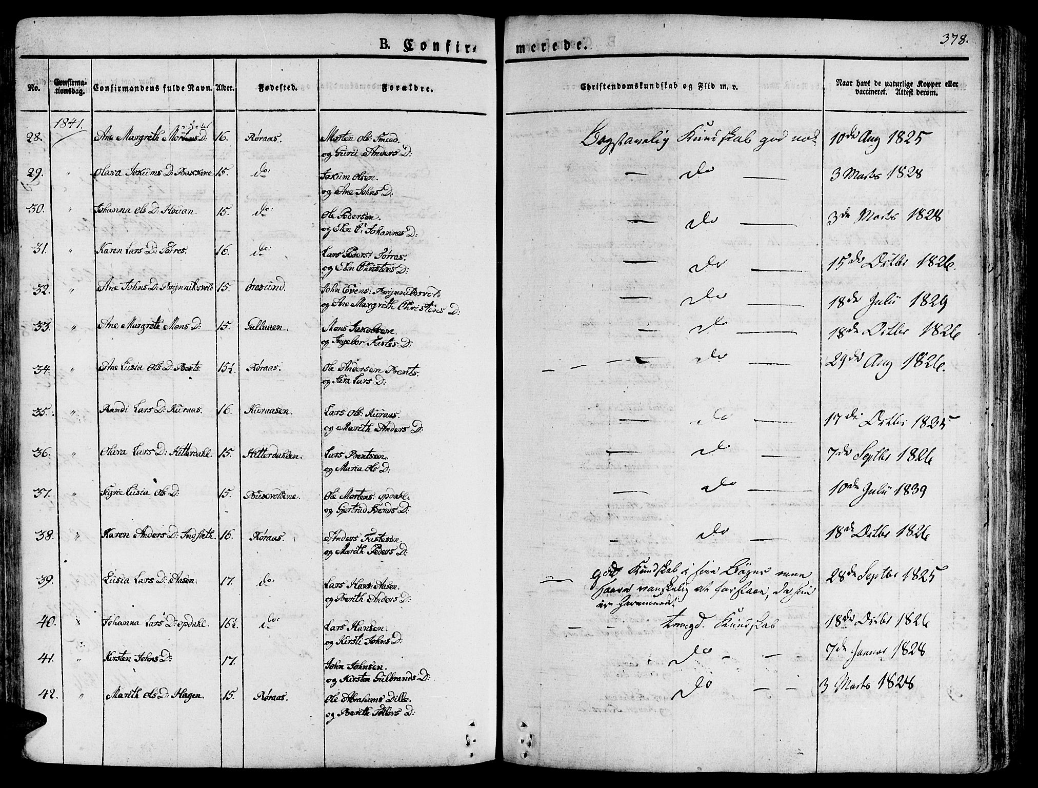 Ministerialprotokoller, klokkerbøker og fødselsregistre - Sør-Trøndelag, AV/SAT-A-1456/681/L0930: Parish register (official) no. 681A08, 1829-1844, p. 378