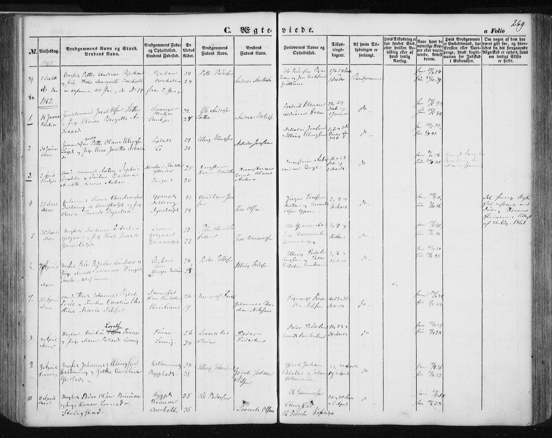 Ministerialprotokoller, klokkerbøker og fødselsregistre - Nord-Trøndelag, AV/SAT-A-1458/735/L0342: Parish register (official) no. 735A07 /1, 1849-1862, p. 269