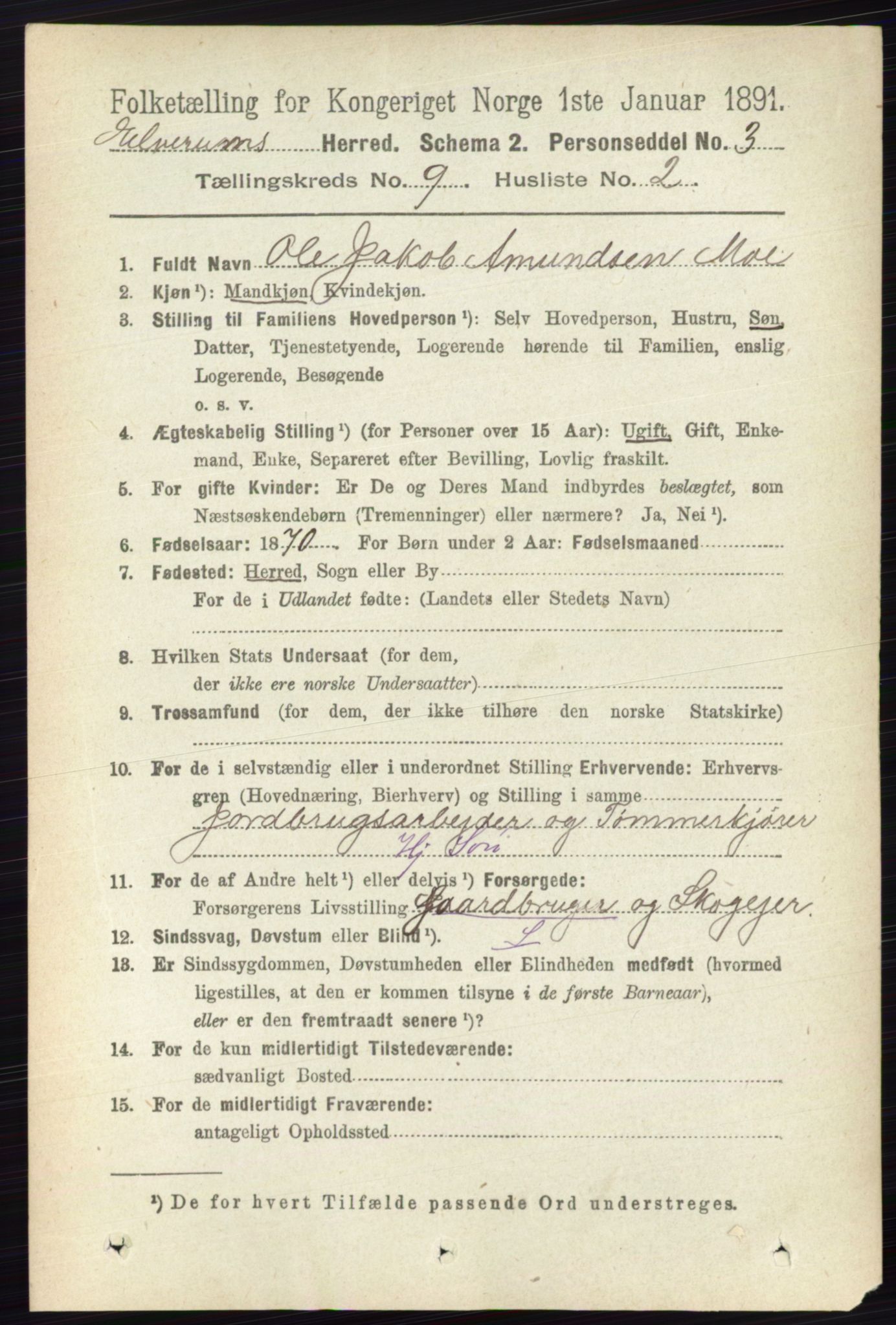 RA, 1891 census for 0427 Elverum, 1891, p. 7692