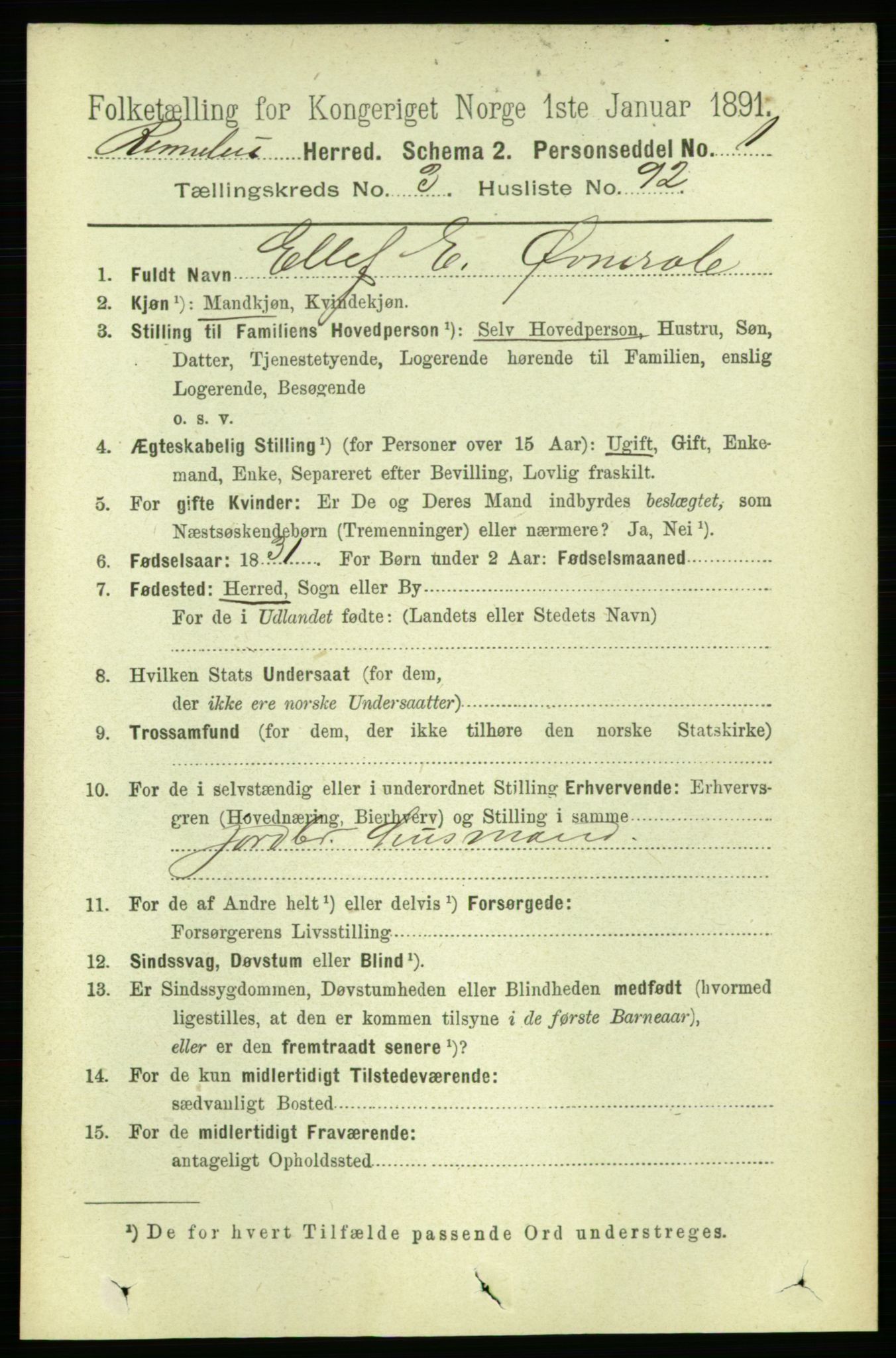 RA, 1891 census for 1635 Rennebu, 1891, p. 1848
