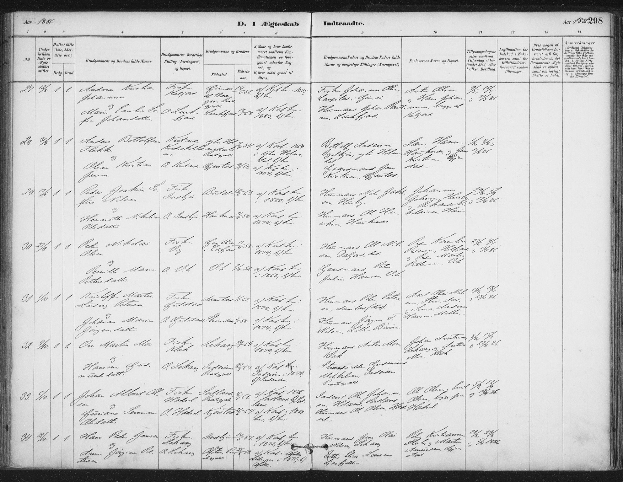 Ministerialprotokoller, klokkerbøker og fødselsregistre - Nordland, AV/SAT-A-1459/888/L1244: Parish register (official) no. 888A10, 1880-1890, p. 298