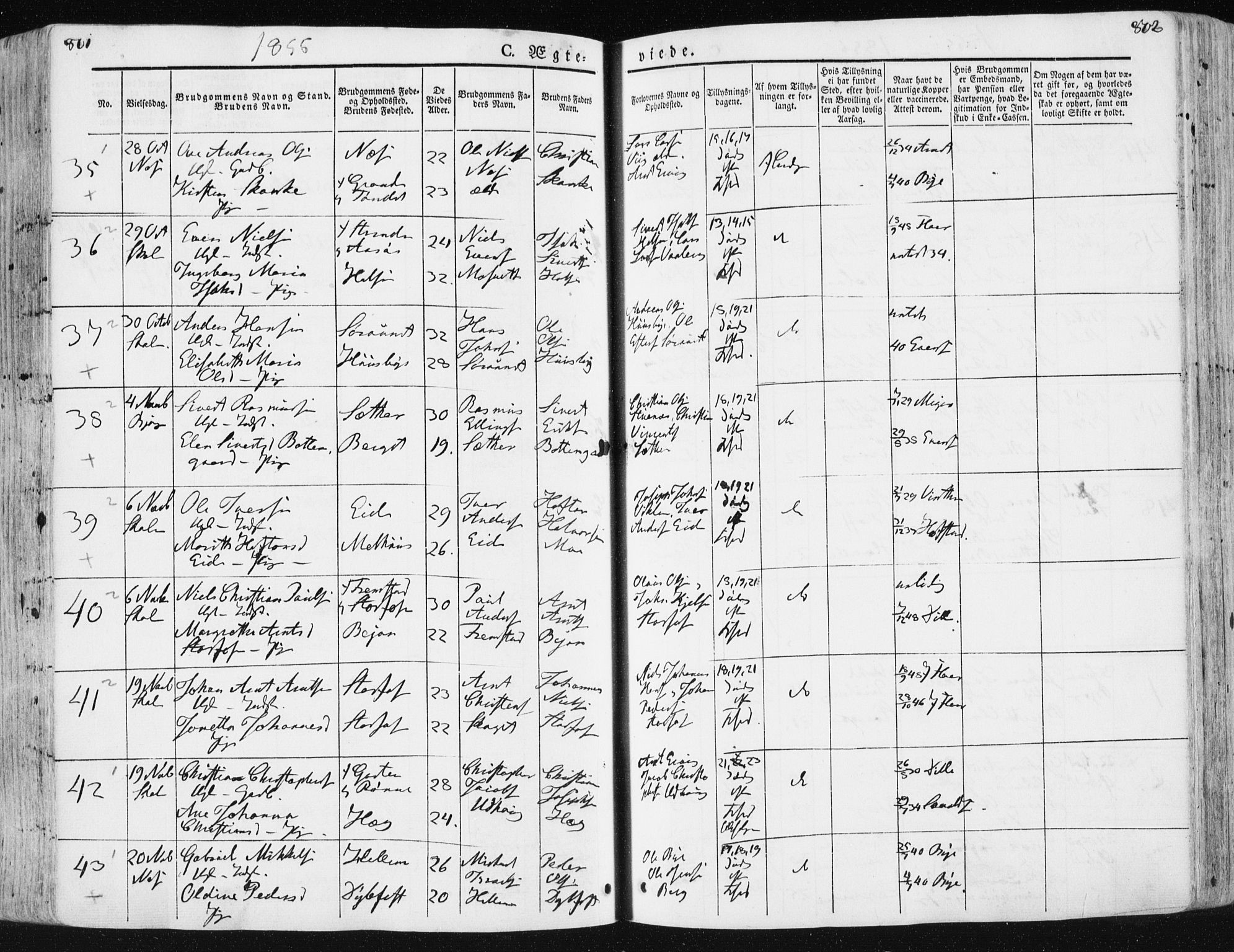Ministerialprotokoller, klokkerbøker og fødselsregistre - Sør-Trøndelag, SAT/A-1456/659/L0736: Parish register (official) no. 659A06, 1842-1856, p. 801-802