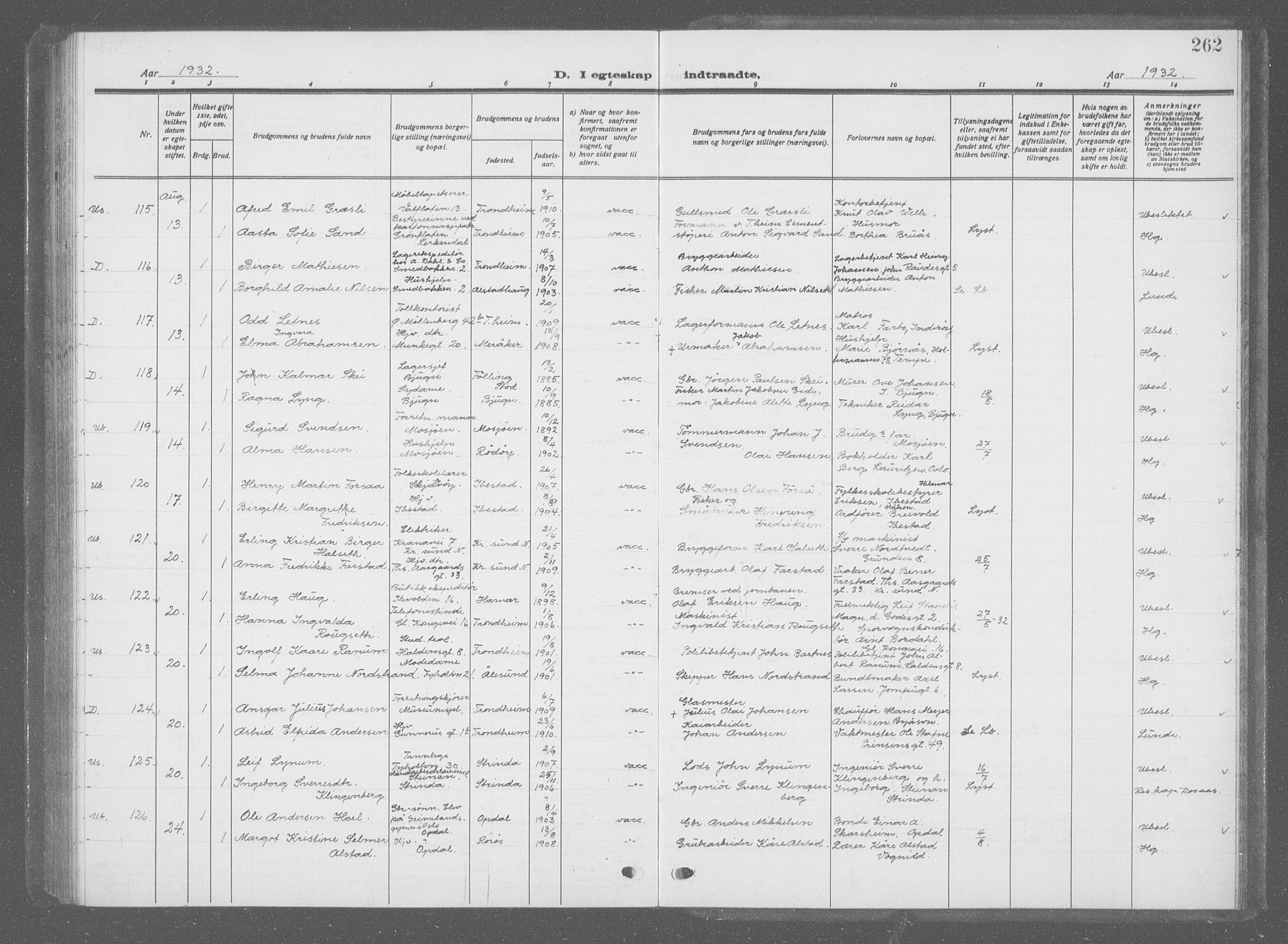 Ministerialprotokoller, klokkerbøker og fødselsregistre - Sør-Trøndelag, AV/SAT-A-1456/601/L0098: Parish register (copy) no. 601C16, 1921-1934, p. 262