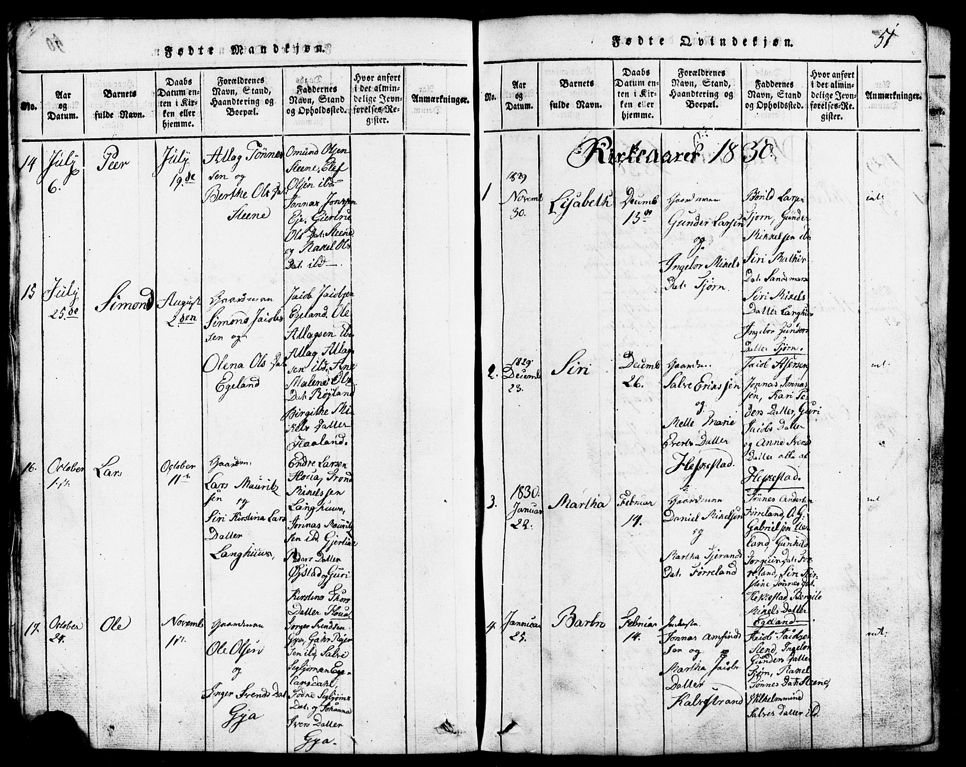 Lund sokneprestkontor, SAST/A-101809/S07/L0001: Parish register (copy) no. B 1, 1815-1853, p. 51
