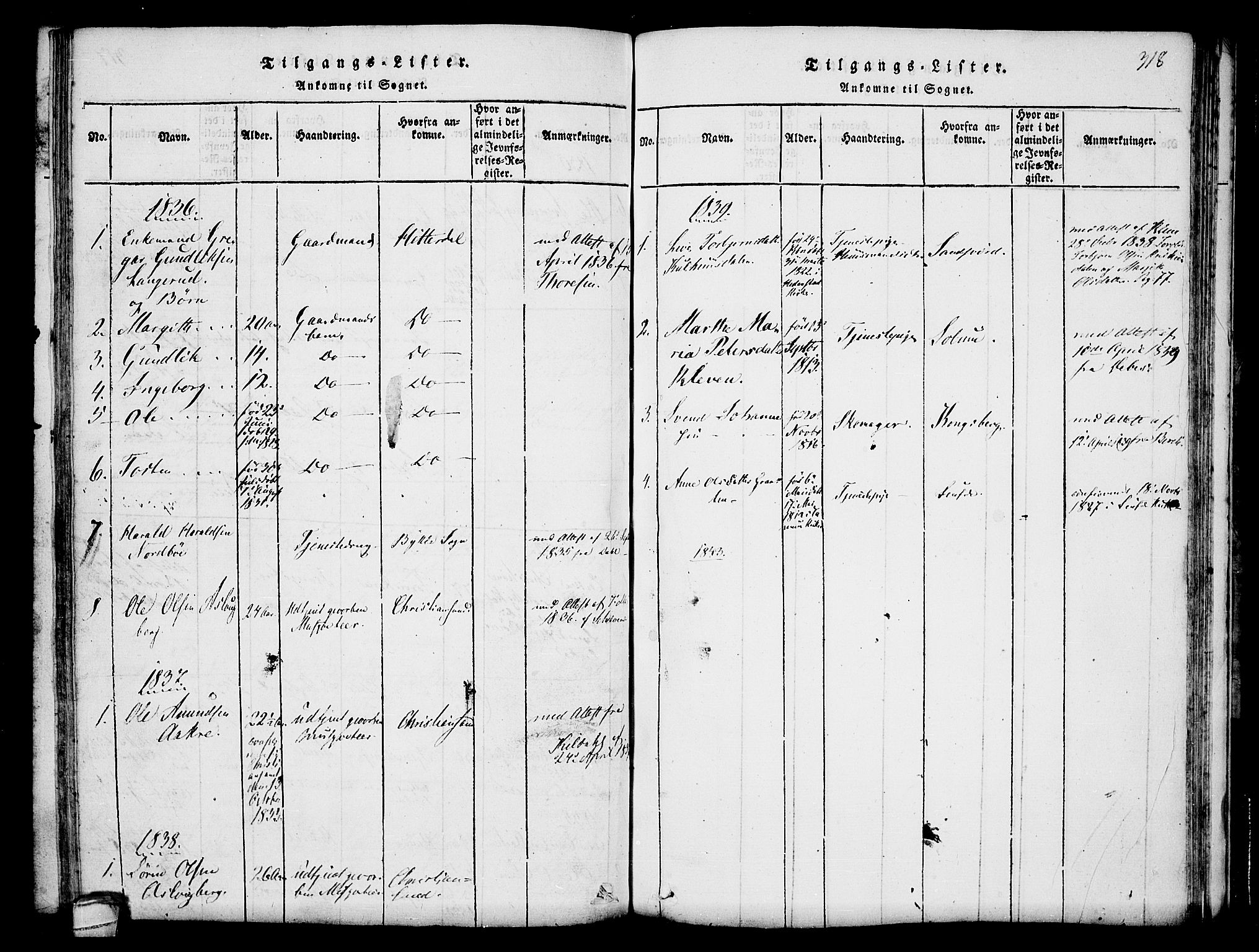 Hjartdal kirkebøker, AV/SAKO-A-270/F/Fa/L0007: Parish register (official) no. I 7, 1815-1843, p. 318