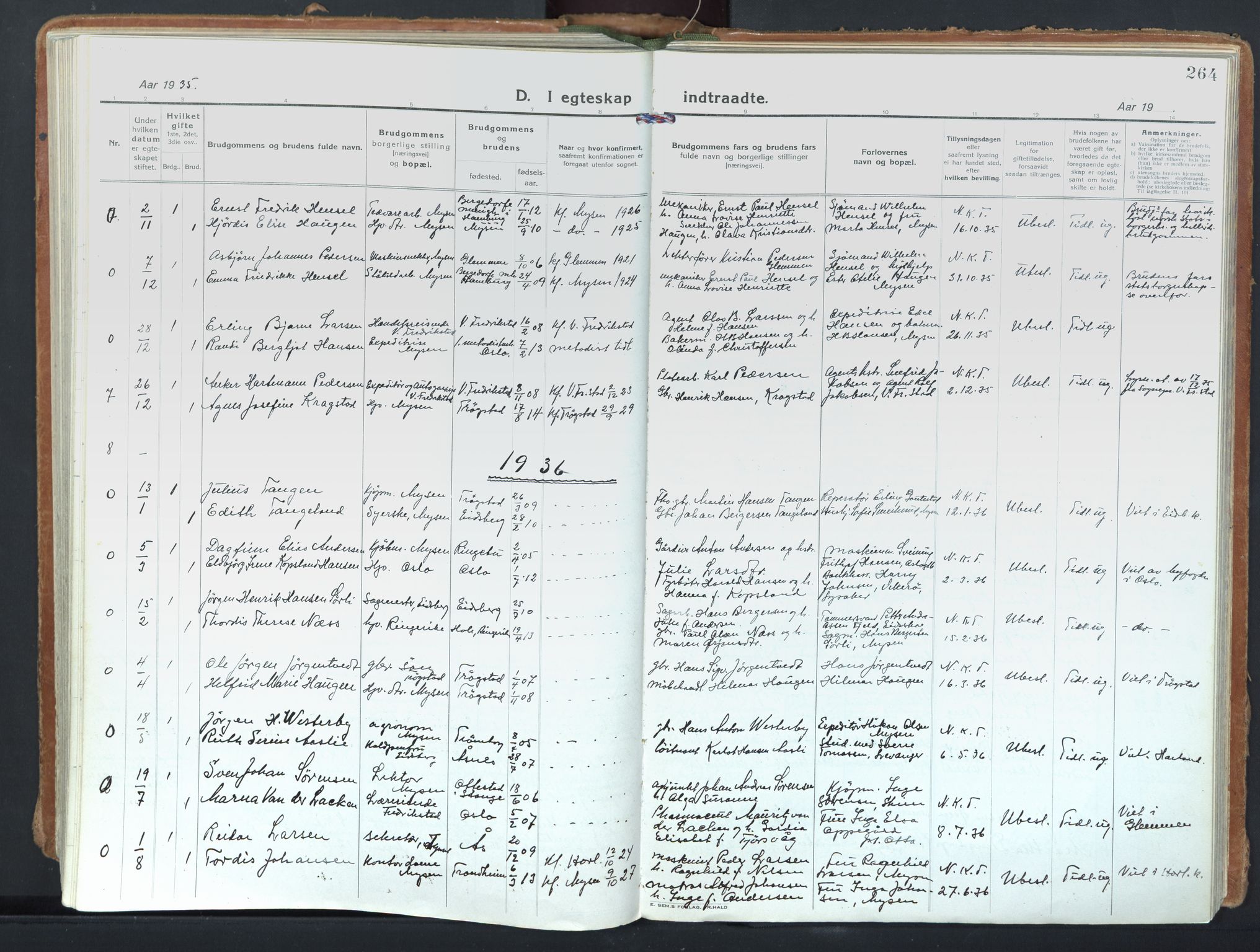 Eidsberg prestekontor Kirkebøker, SAO/A-10905/F/Fd/L0001: Parish register (official) no. IV 1, 1921-1948, p. 264