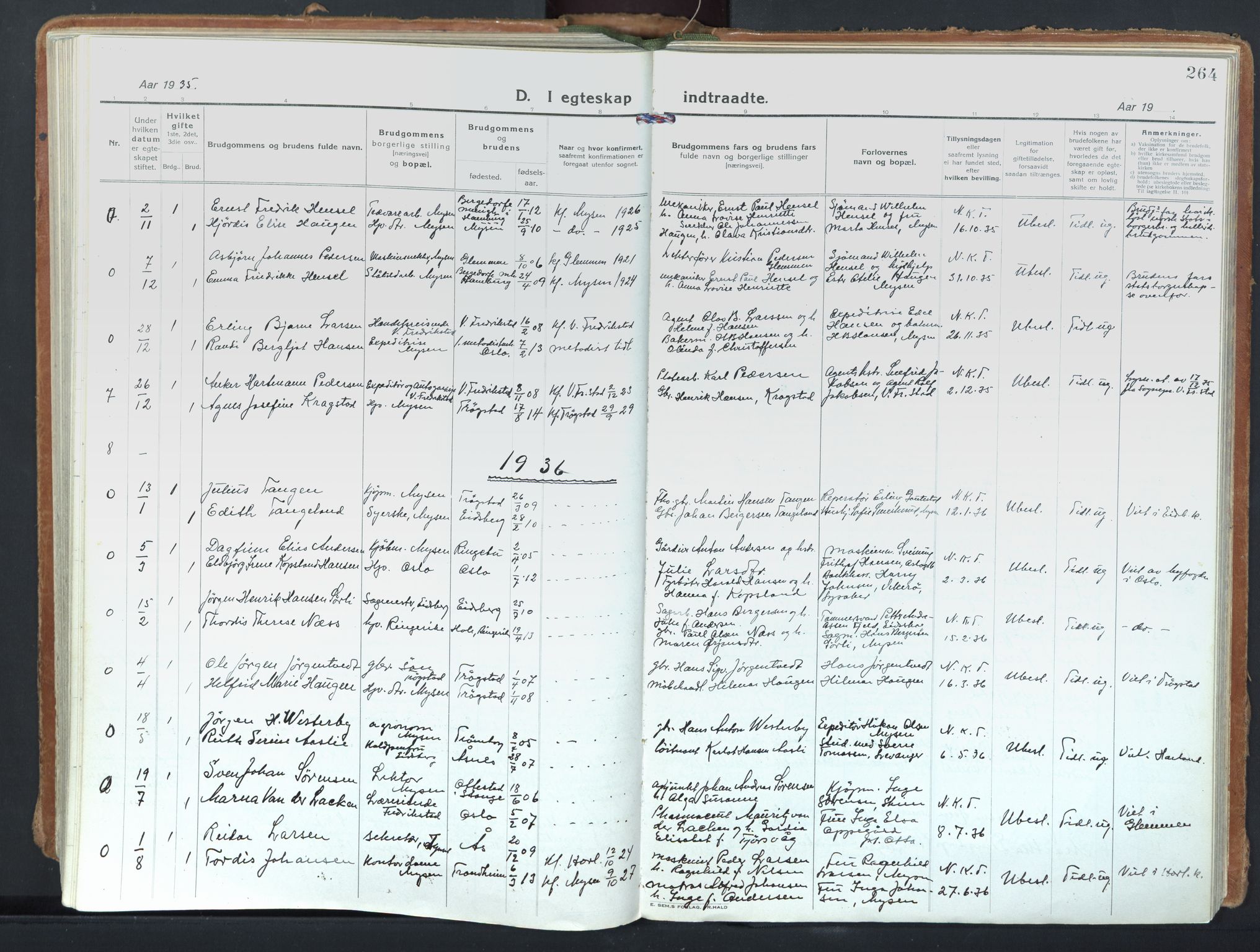 Eidsberg prestekontor Kirkebøker, AV/SAO-A-10905/F/Fd/L0001: Parish register (official) no. IV 1, 1921-1948, p. 264