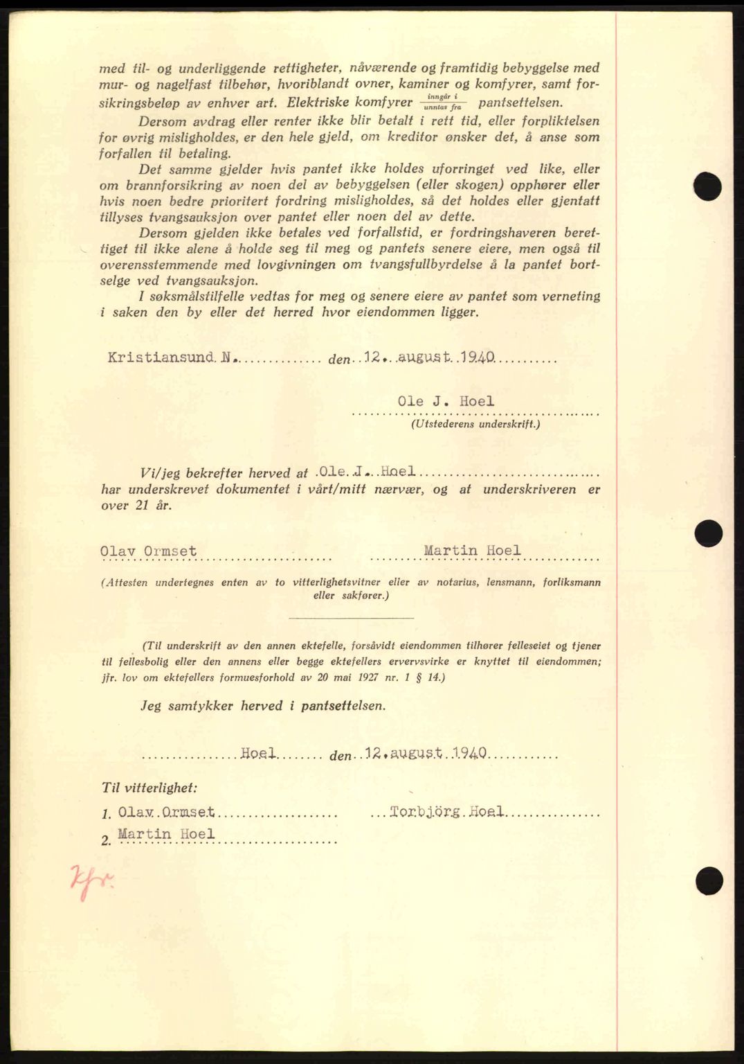 Nordmøre sorenskriveri, AV/SAT-A-4132/1/2/2Ca: Mortgage book no. B87, 1940-1941, Diary no: : 1380/1940