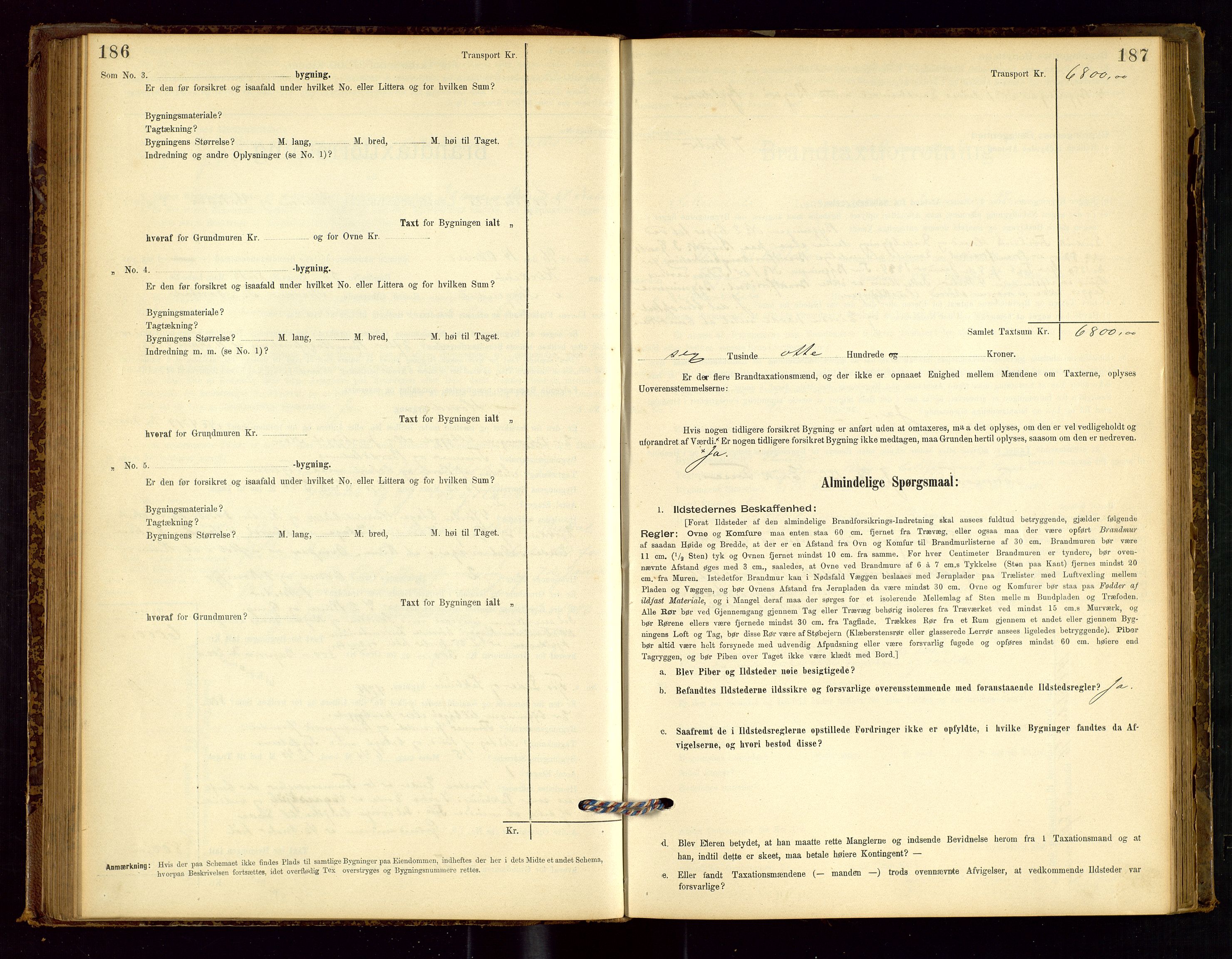 Sokndal lensmannskontor, AV/SAST-A-100417/Gob/L0001: "Brandtaxt-Protokol", 1895-1902, p. 186-187