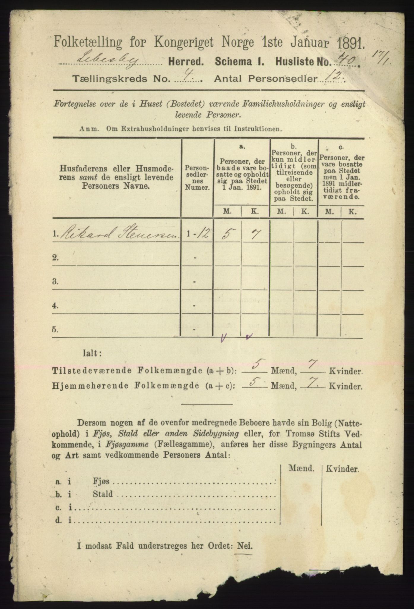 RA, 1891 census for 2022 Lebesby, 1891, p. 1075