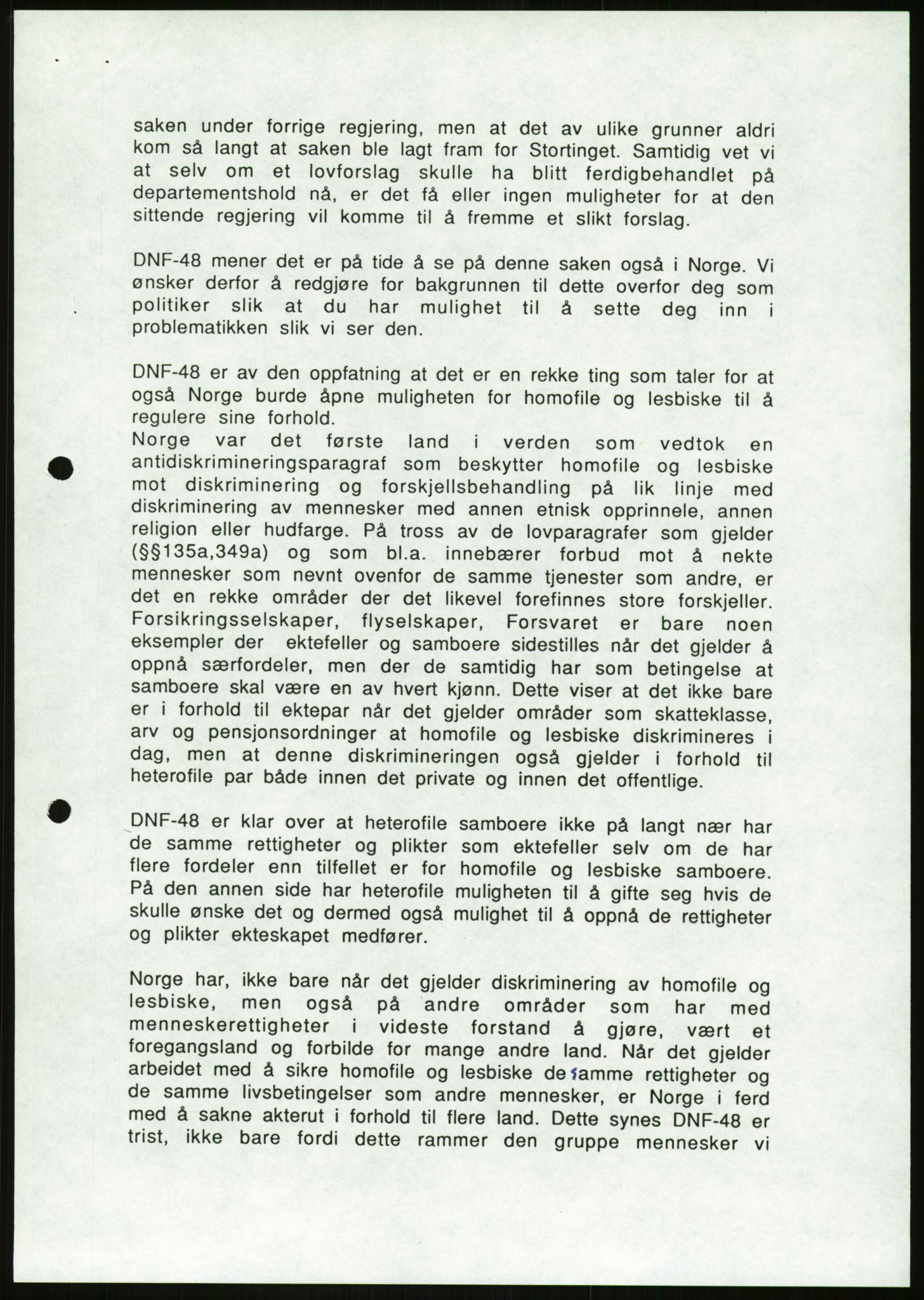 Det Norske Forbundet av 1948/Landsforeningen for Lesbisk og Homofil Frigjøring, AV/RA-PA-1216/D/Da/L0001: Partnerskapsloven, 1990-1993, p. 815