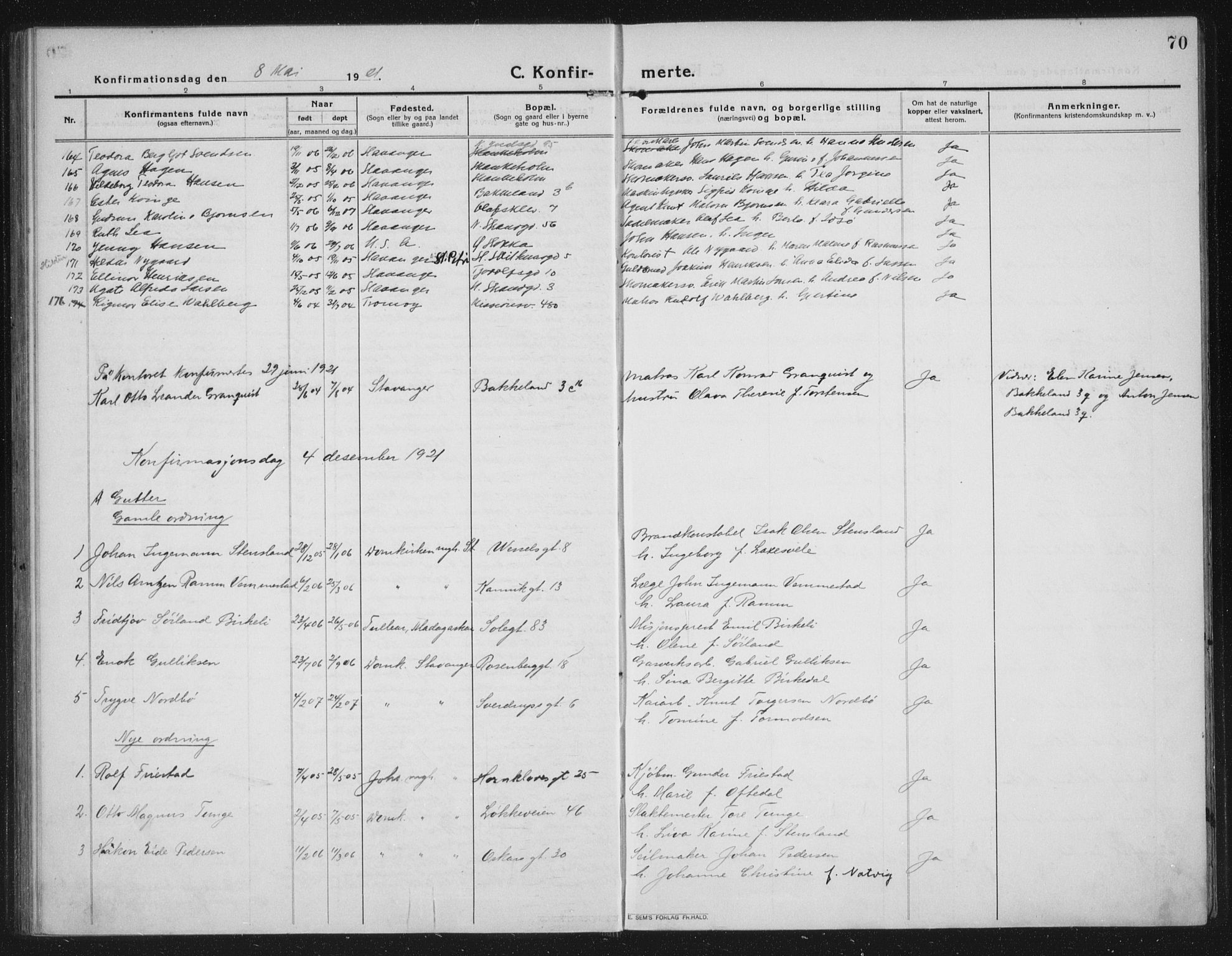 Domkirken sokneprestkontor, AV/SAST-A-101812/002/A/L0019: Parish register (official) no. A 35, 1916-1932, p. 70