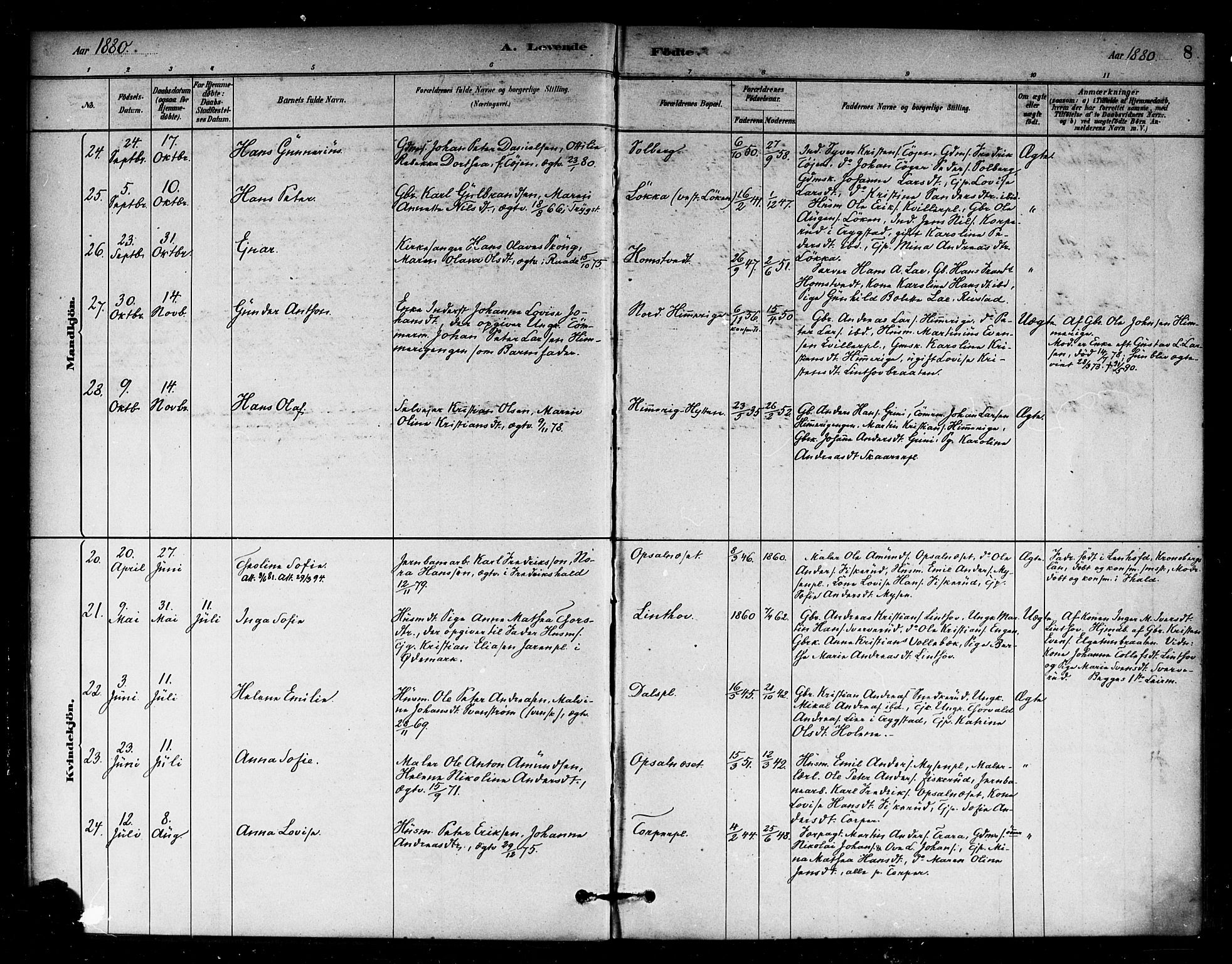Eidsberg prestekontor Kirkebøker, SAO/A-10905/F/Fb/L0001: Parish register (official) no. II 1, 1879-1900, p. 8