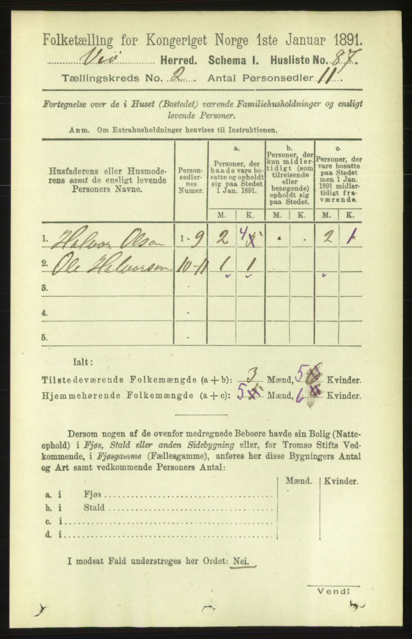 RA, 1891 census for 1541 Veøy, 1891, p. 738