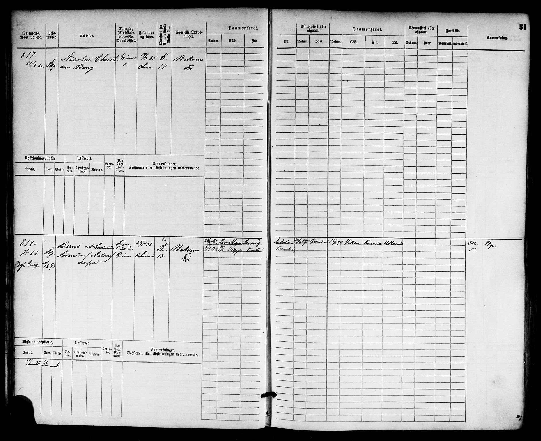 Grimstad mønstringskrets, AV/SAK-2031-0013/F/Fb/L0002: Hovedrulle nr 759-1517, F-5, 1869-1877, p. 33