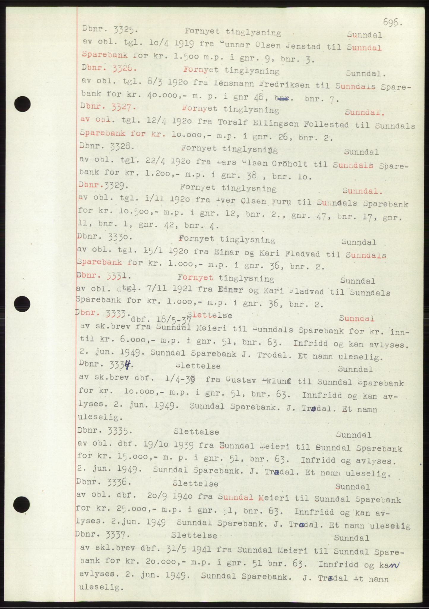 Nordmøre sorenskriveri, SAT/A-4132/1/2/2Ca: Mortgage book no. C82b, 1946-1951, Diary no: : 3325/1949