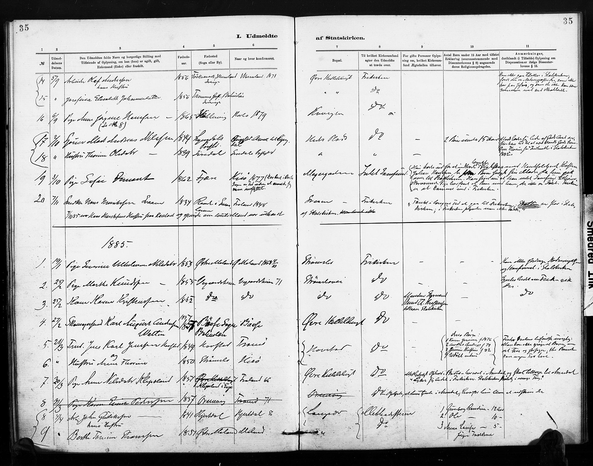 Barbu sokneprestkontor, SAK/1111-0003/F/Fa/L0004: Parish register (official) no. A 4, 1883-1909, p. 35