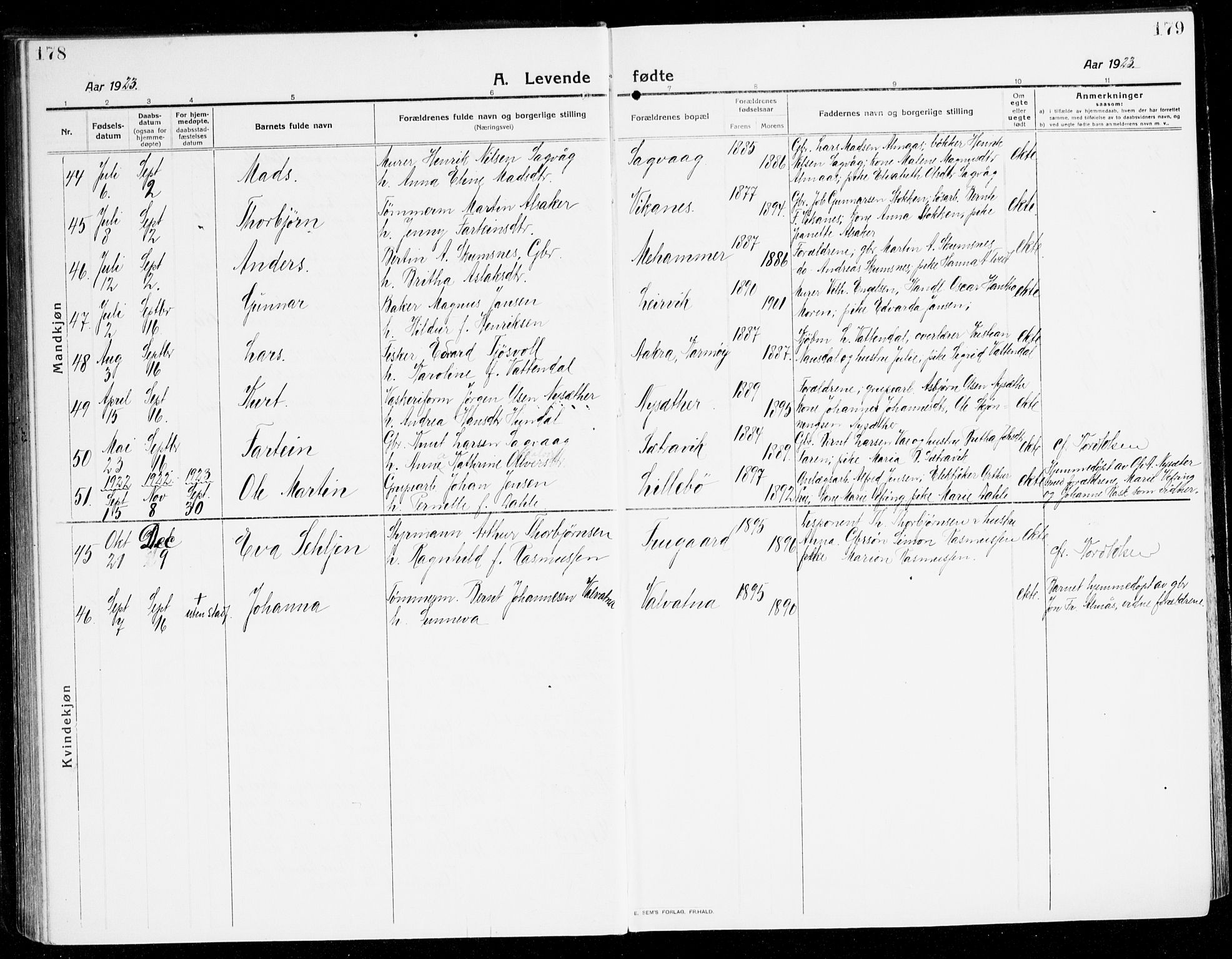 Stord sokneprestembete, SAB/A-78201/H/Haa: Parish register (official) no. B 3, 1913-1925, p. 178-179