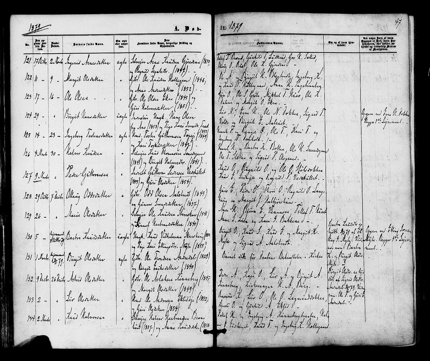 Gol kirkebøker, AV/SAKO-A-226/F/Fa/L0004: Parish register (official) no. I 4, 1876-1886, p. 47