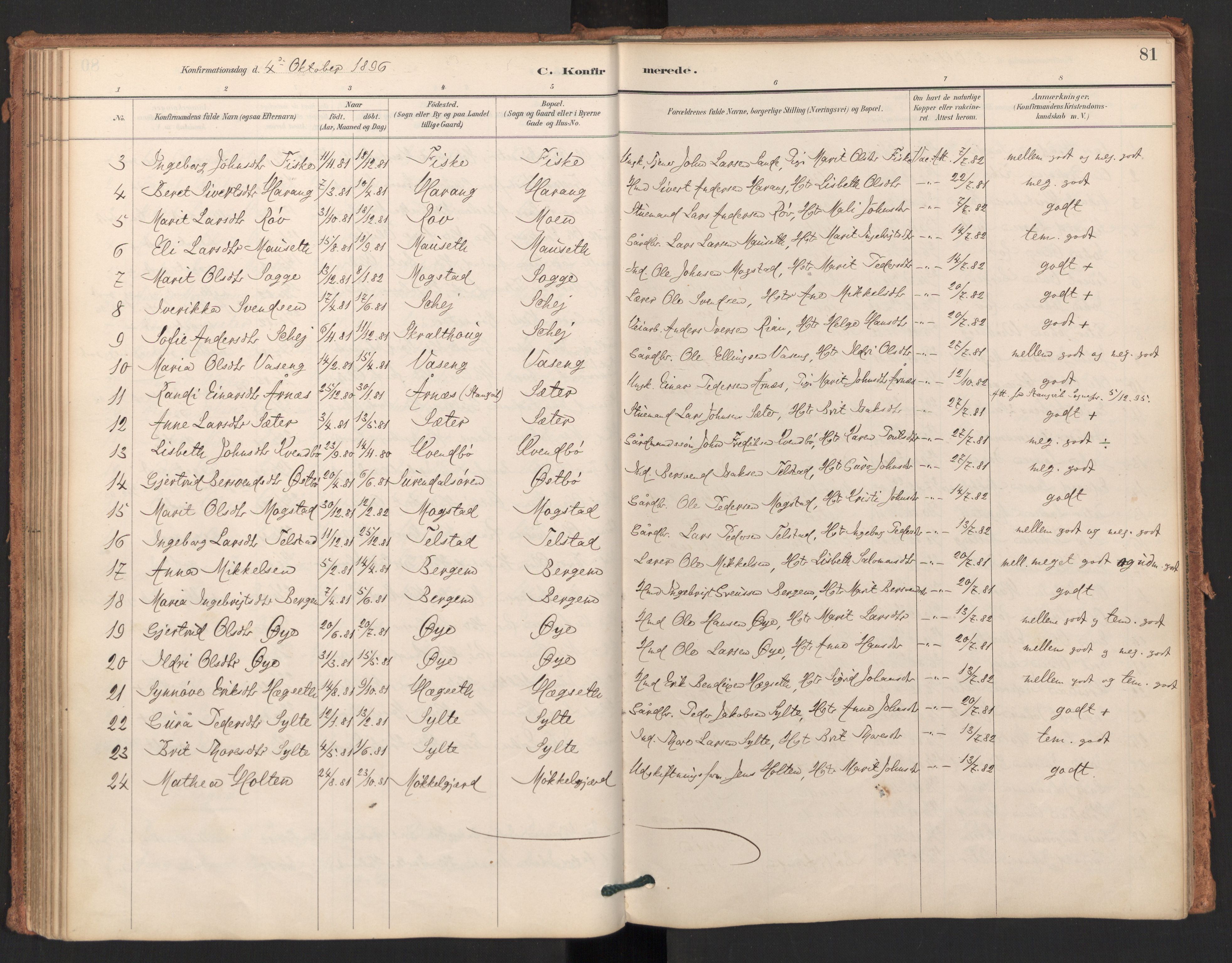 Ministerialprotokoller, klokkerbøker og fødselsregistre - Møre og Romsdal, AV/SAT-A-1454/596/L1056: Parish register (official) no. 596A01, 1885-1900, p. 81