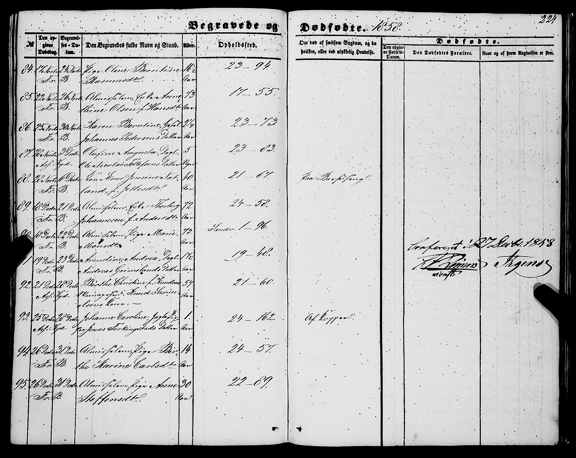 Korskirken sokneprestembete, SAB/A-76101/H/Haa: Parish register (official) no. E 2, 1848-1862, p. 224