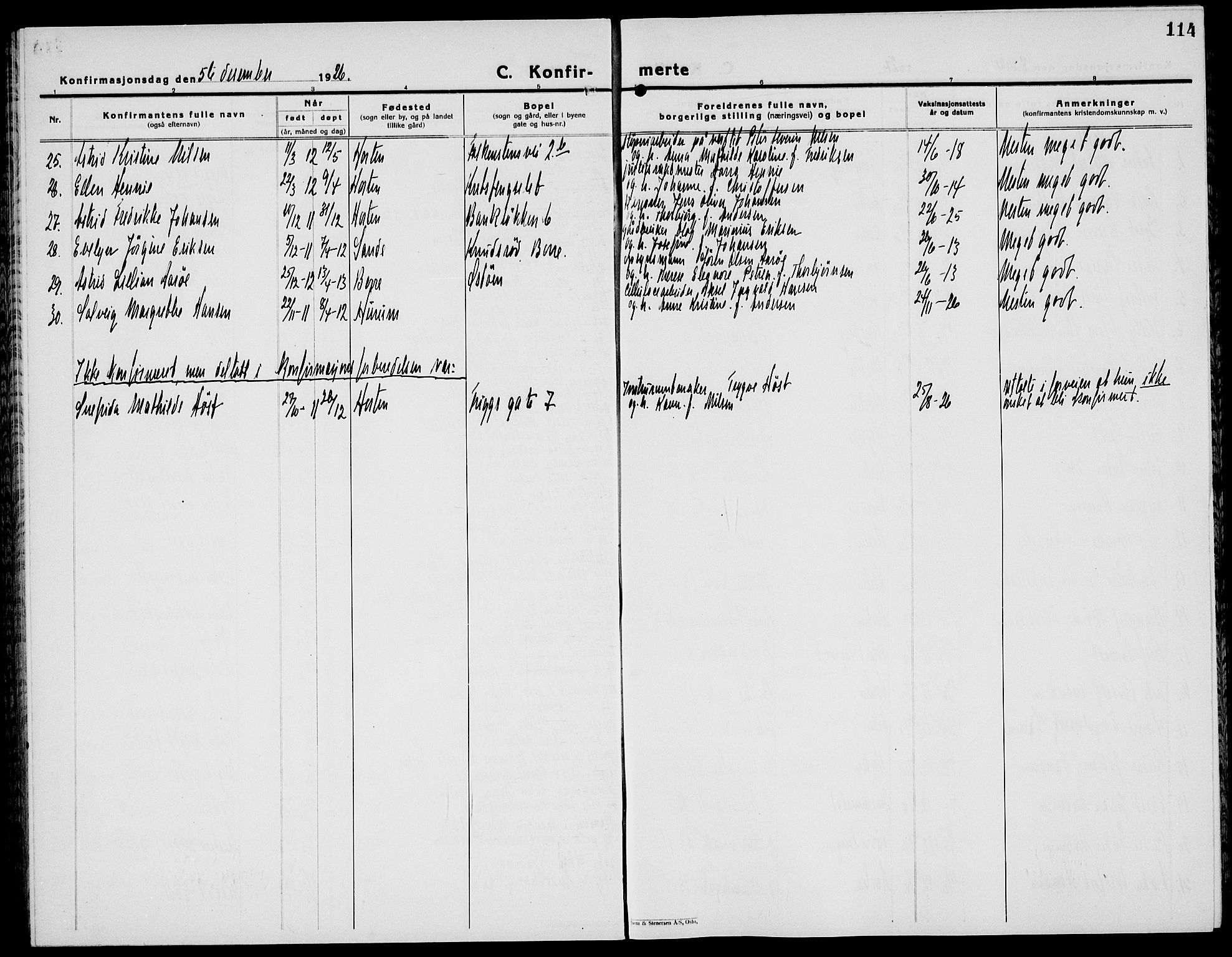 Horten kirkebøker, AV/SAKO-A-348/G/Ga/L0009: Parish register (copy) no. 9, 1926-1936, p. 114