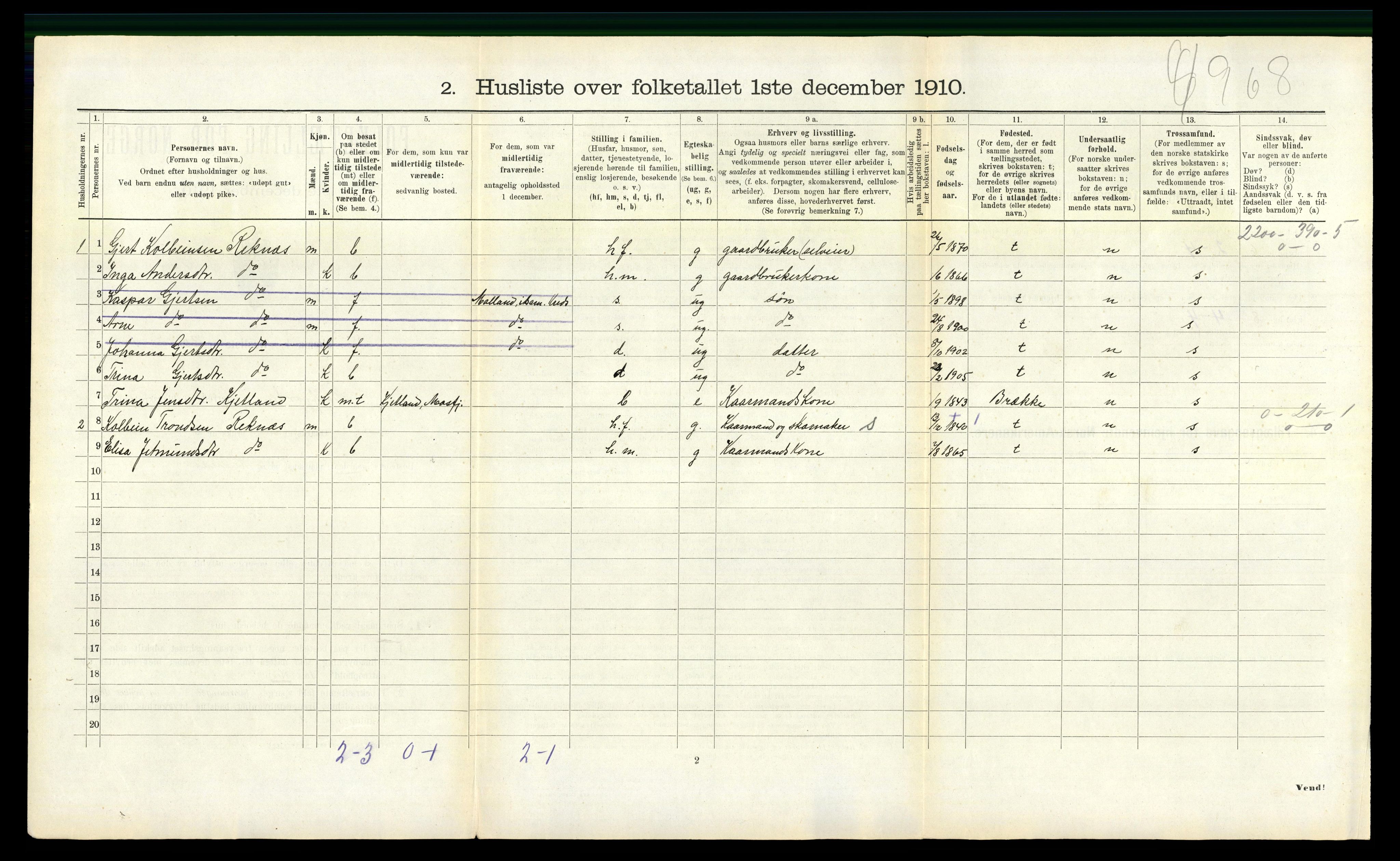 RA, 1910 census for Masfjorden, 1910, p. 309