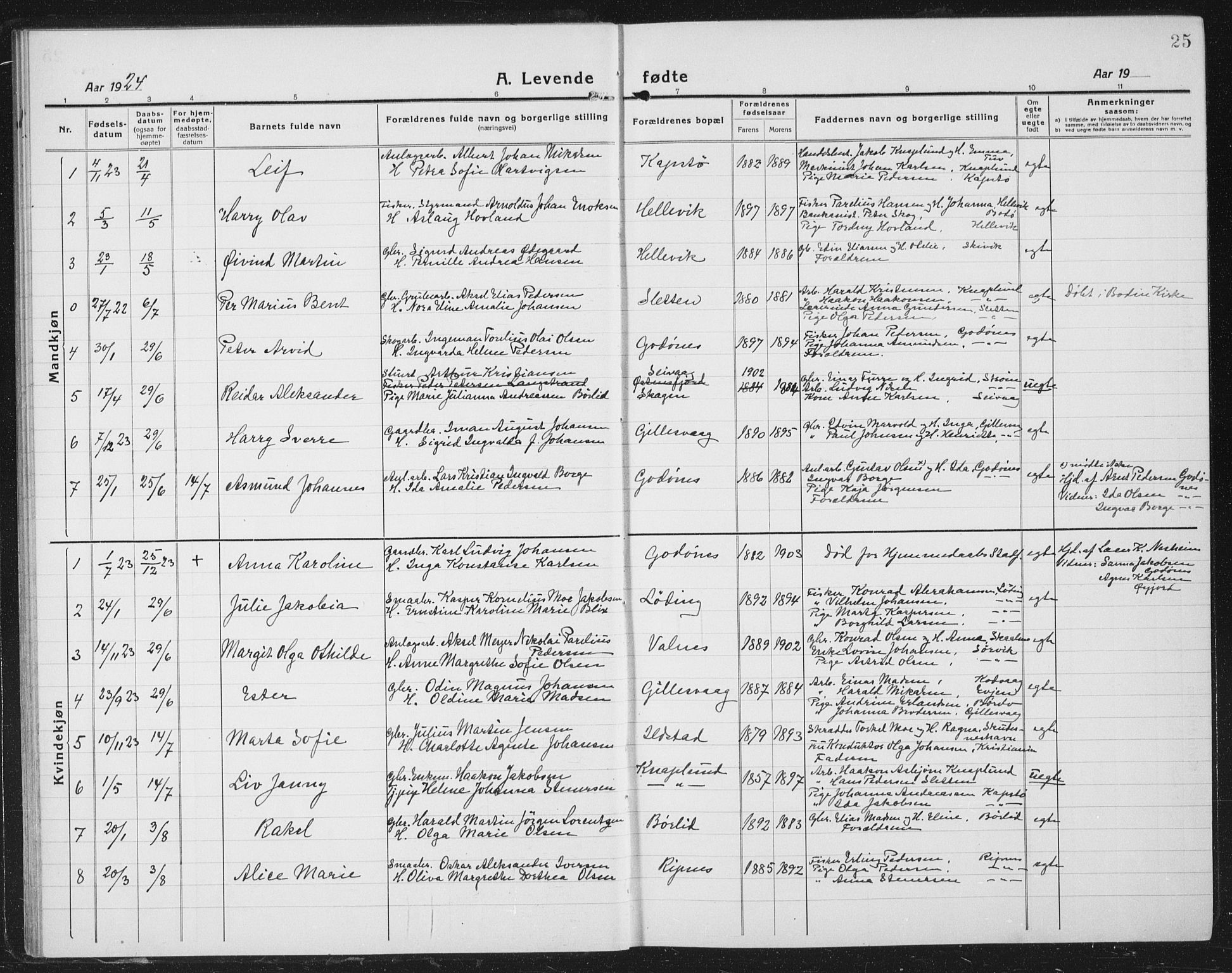 Ministerialprotokoller, klokkerbøker og fødselsregistre - Nordland, SAT/A-1459/804/L0089: Parish register (copy) no. 804C02, 1918-1935, p. 25