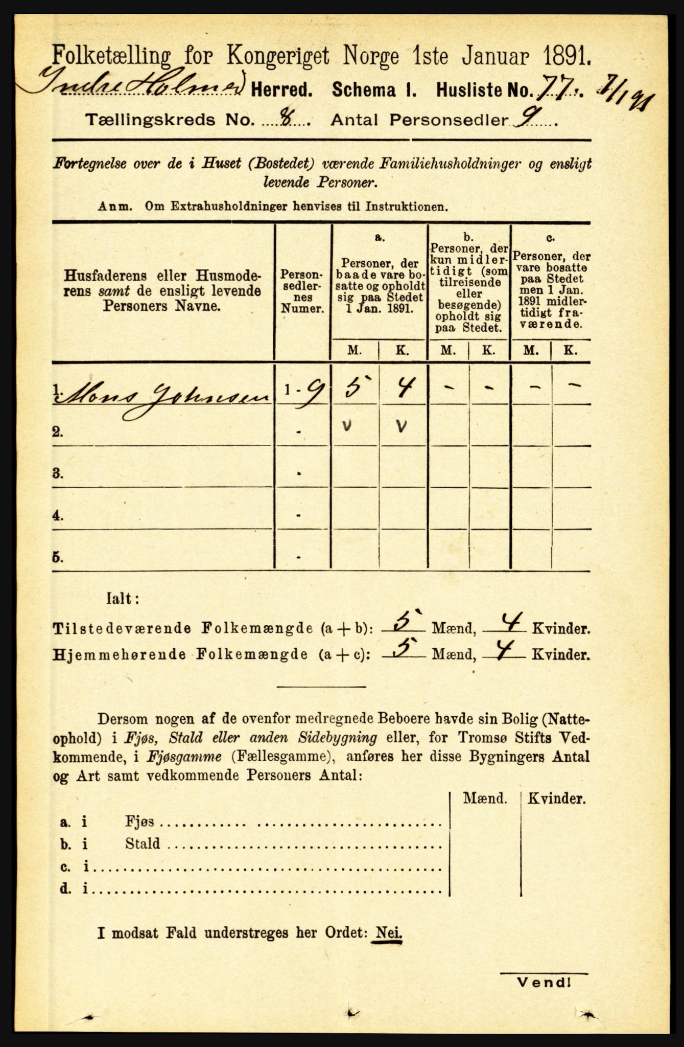 RA, 1891 census for 1430 Indre Holmedal, 1891, p. 3386