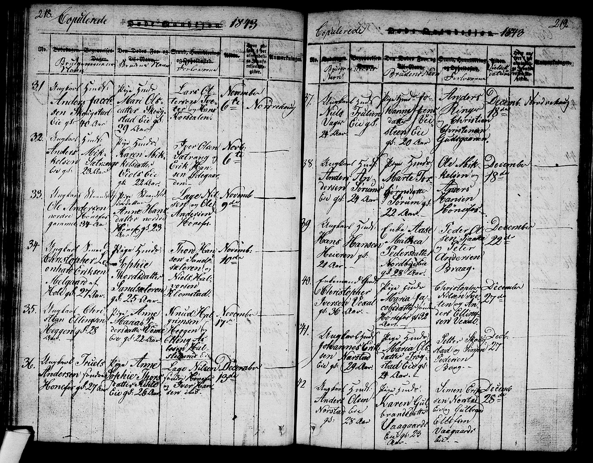 Norderhov kirkebøker, AV/SAKO-A-237/G/Ga/L0003: Parish register (copy) no. I 3 /1, 1814-1876, p. 218-219