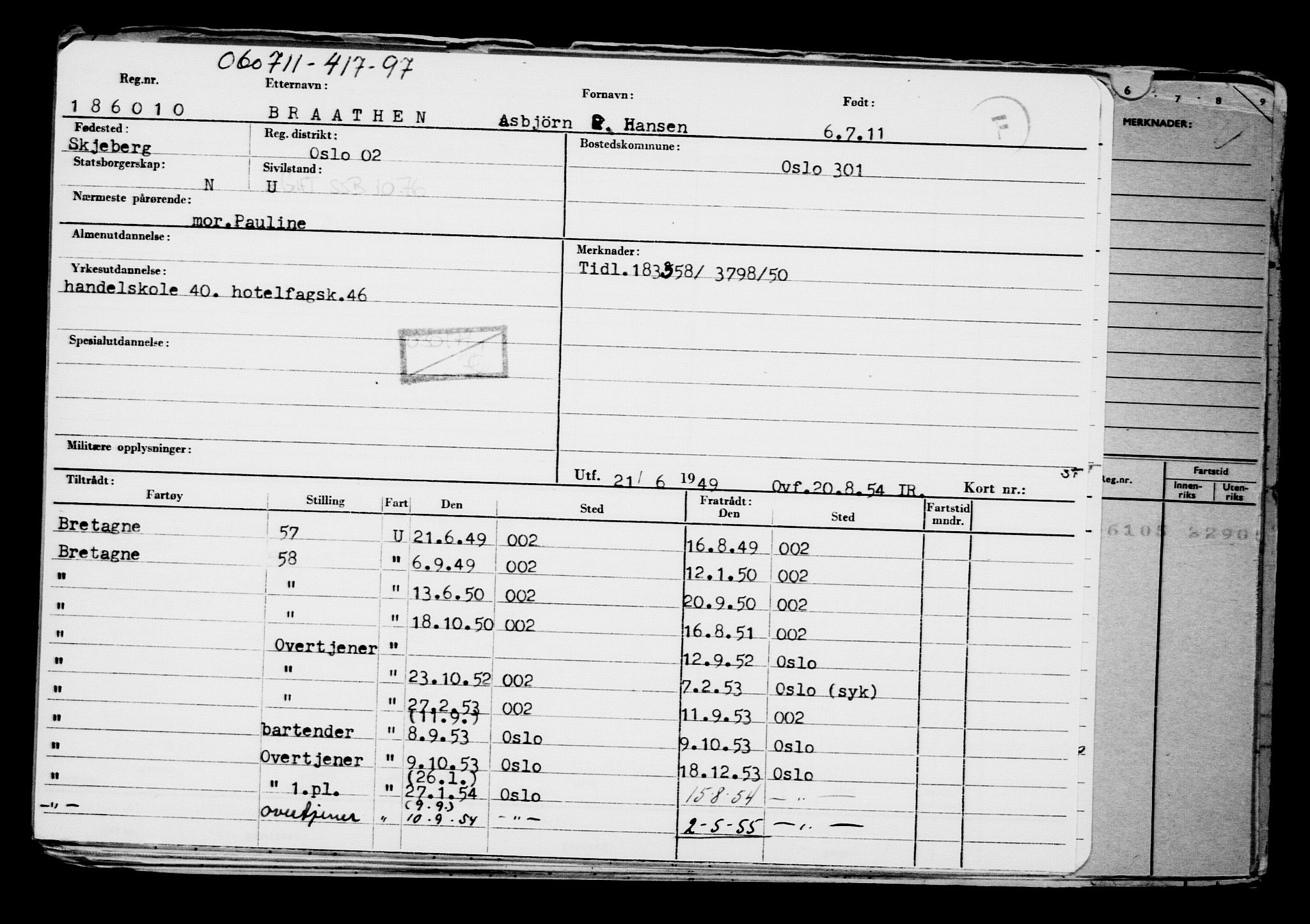 Direktoratet for sjømenn, AV/RA-S-3545/G/Gb/L0098: Hovedkort, 1911, p. 110