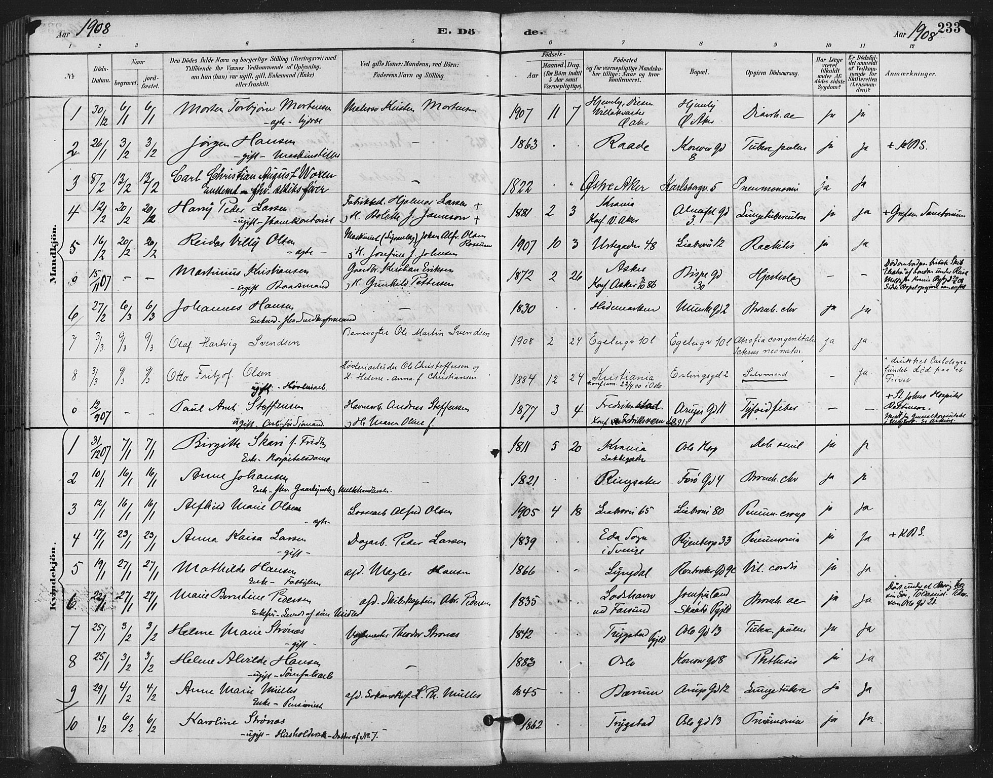Gamlebyen prestekontor Kirkebøker, SAO/A-10884/F/Fa/L0009: Parish register (official) no. 9, 1888-1909, p. 233