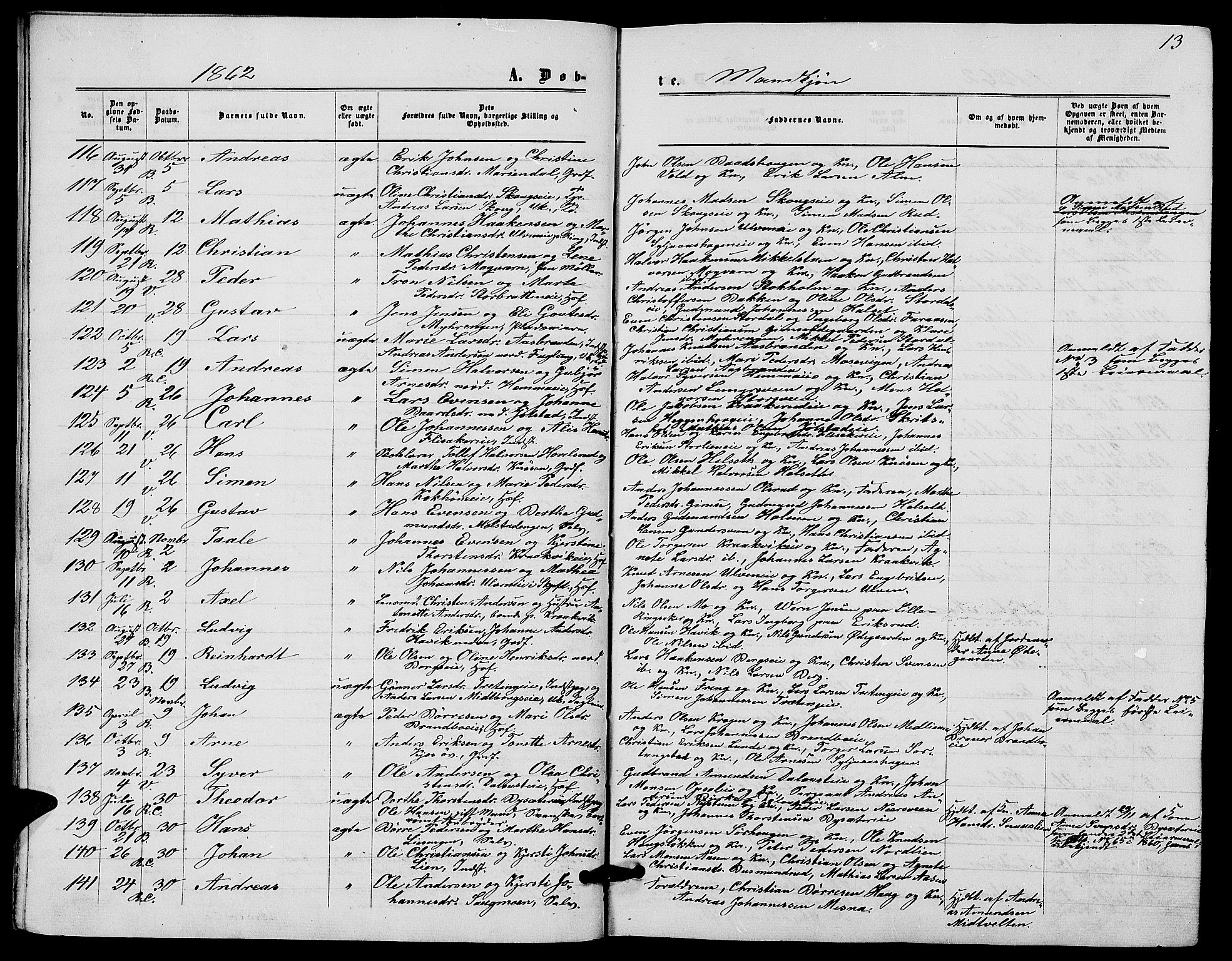 Ringsaker prestekontor, AV/SAH-PREST-014/L/La/L0007: Parish register (copy) no. 7, 1861-1869, p. 13