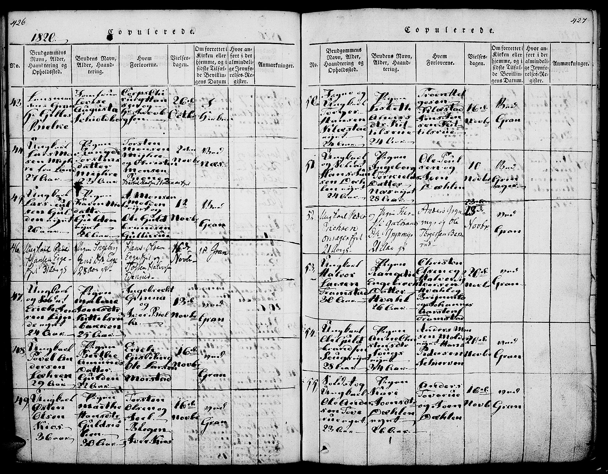 Gran prestekontor, SAH/PREST-112/H/Ha/Haa/L0009: Parish register (official) no. 9, 1815-1824, p. 426-427