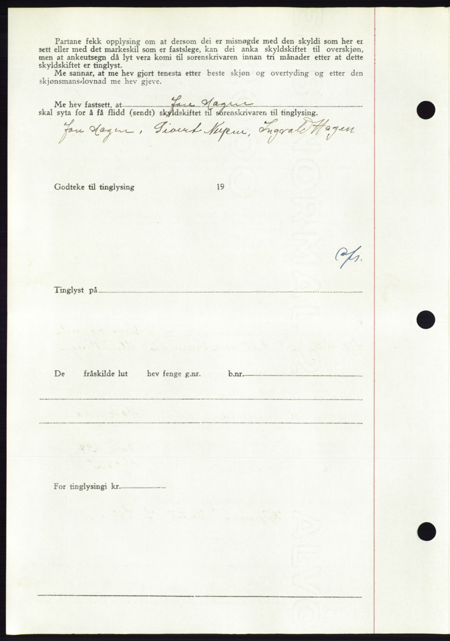 Søre Sunnmøre sorenskriveri, AV/SAT-A-4122/1/2/2C/L0084: Mortgage book no. 10A, 1949-1949, Diary no: : 976/1949