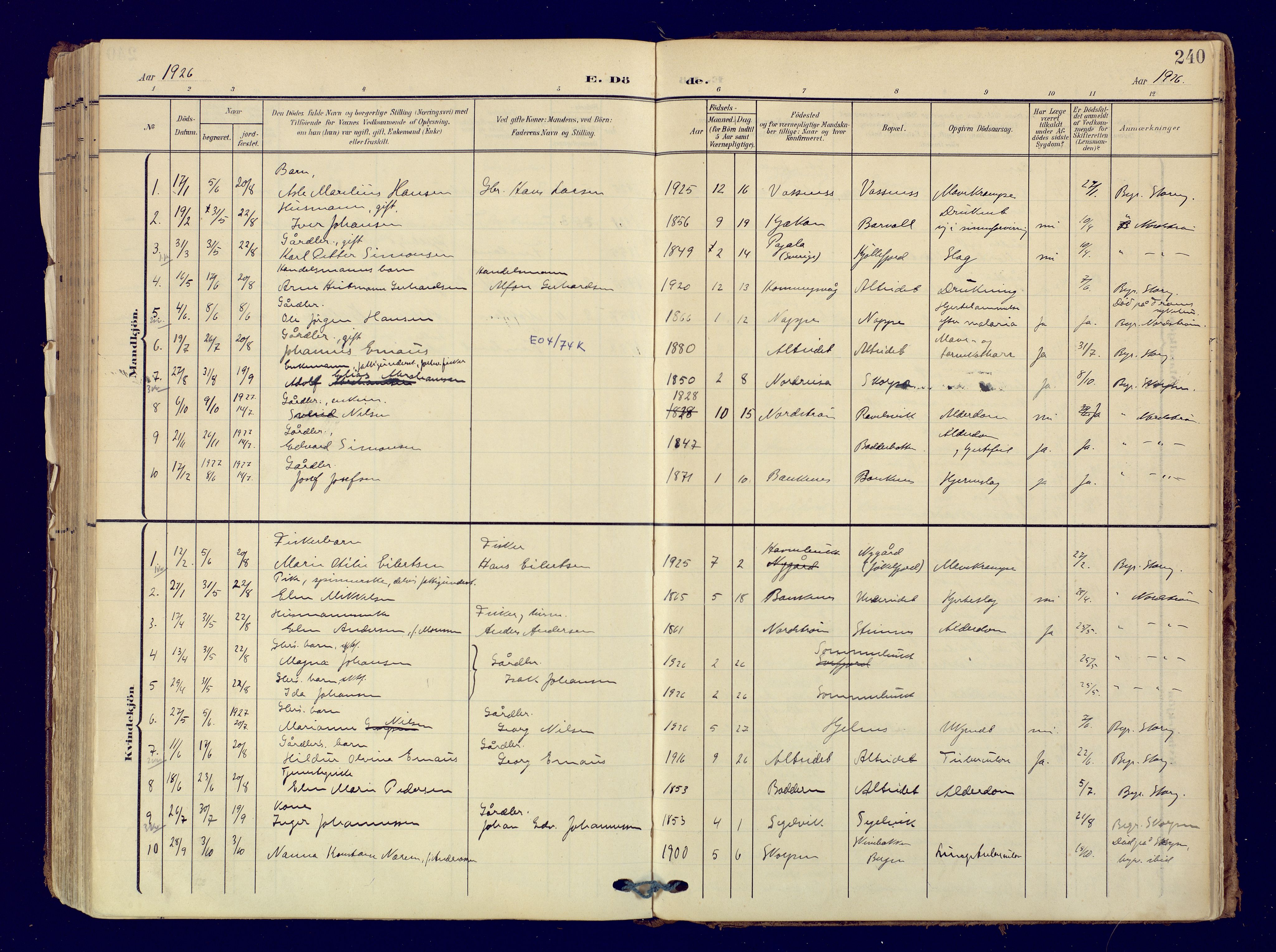 Skjervøy sokneprestkontor, SATØ/S-1300/H/Ha/Haa: Parish register (official) no. 19, 1908-1936, p. 240