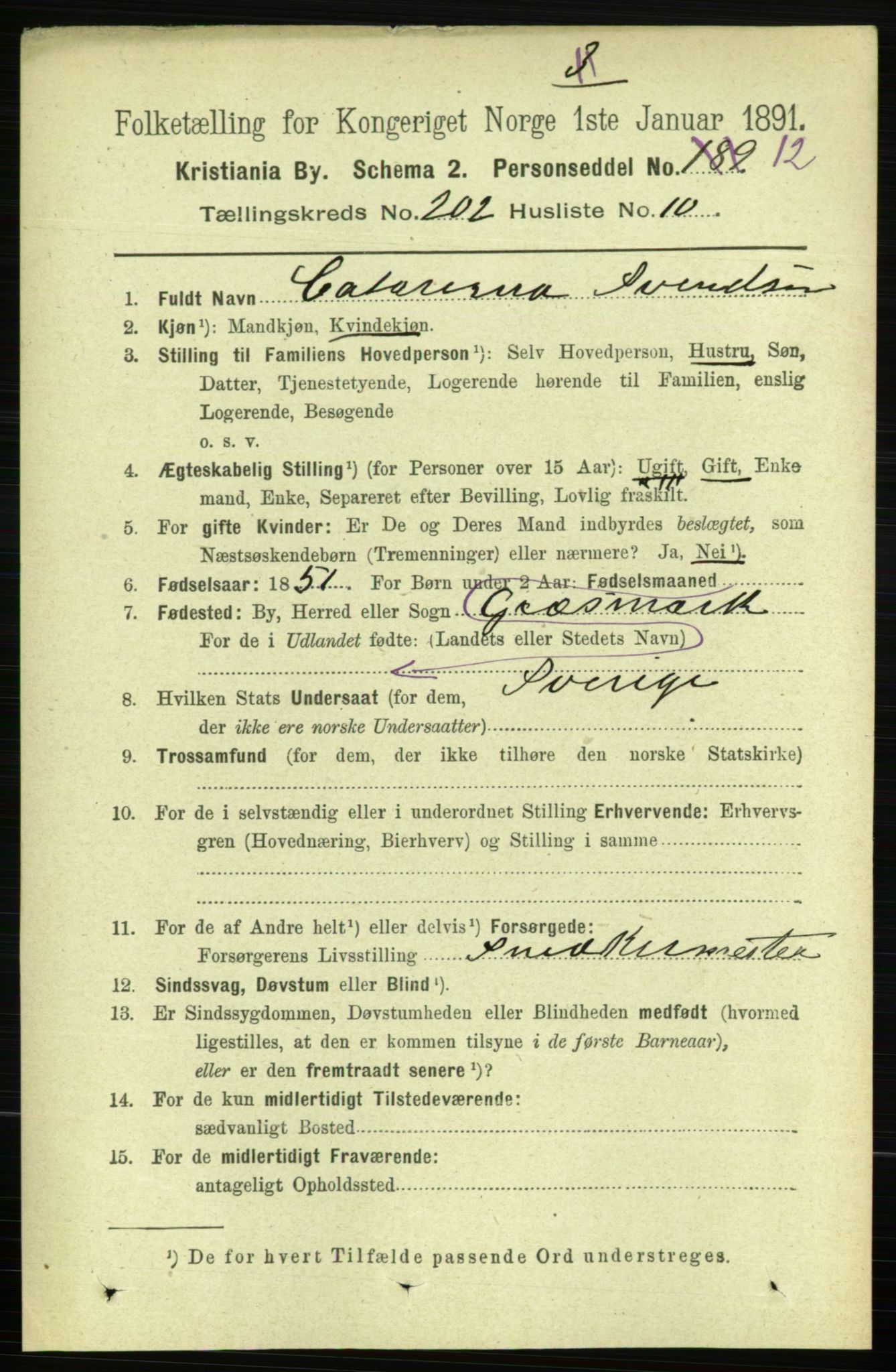RA, 1891 census for 0301 Kristiania, 1891, p. 121711