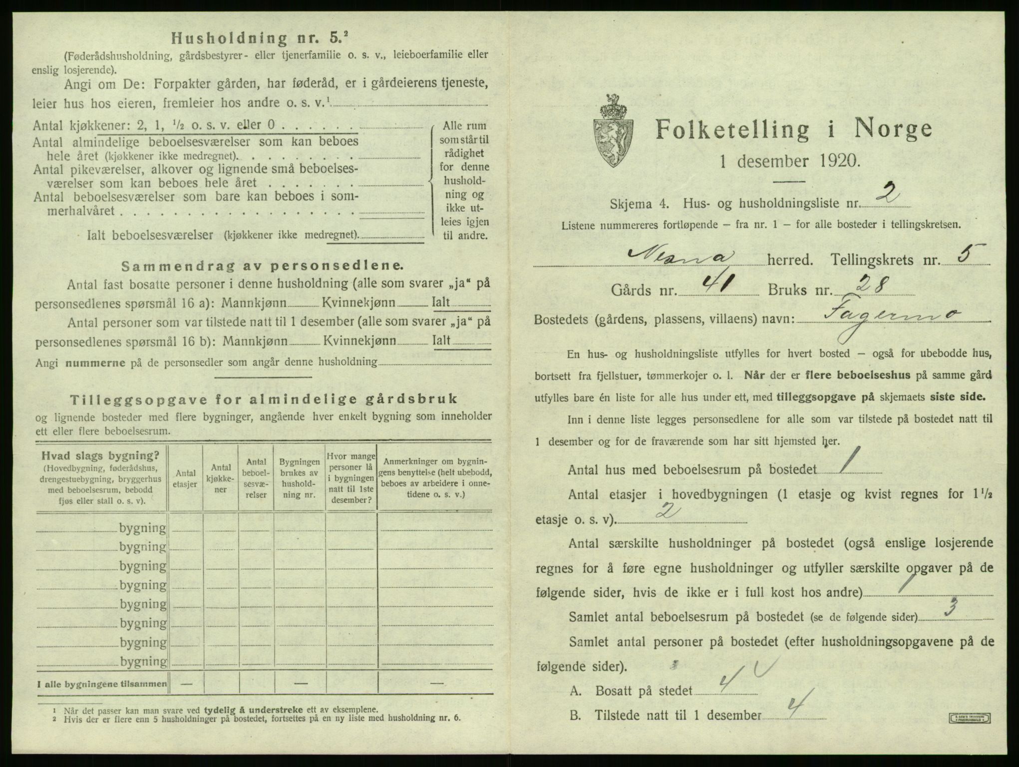 SAT, 1920 census for Nesna, 1920, p. 545