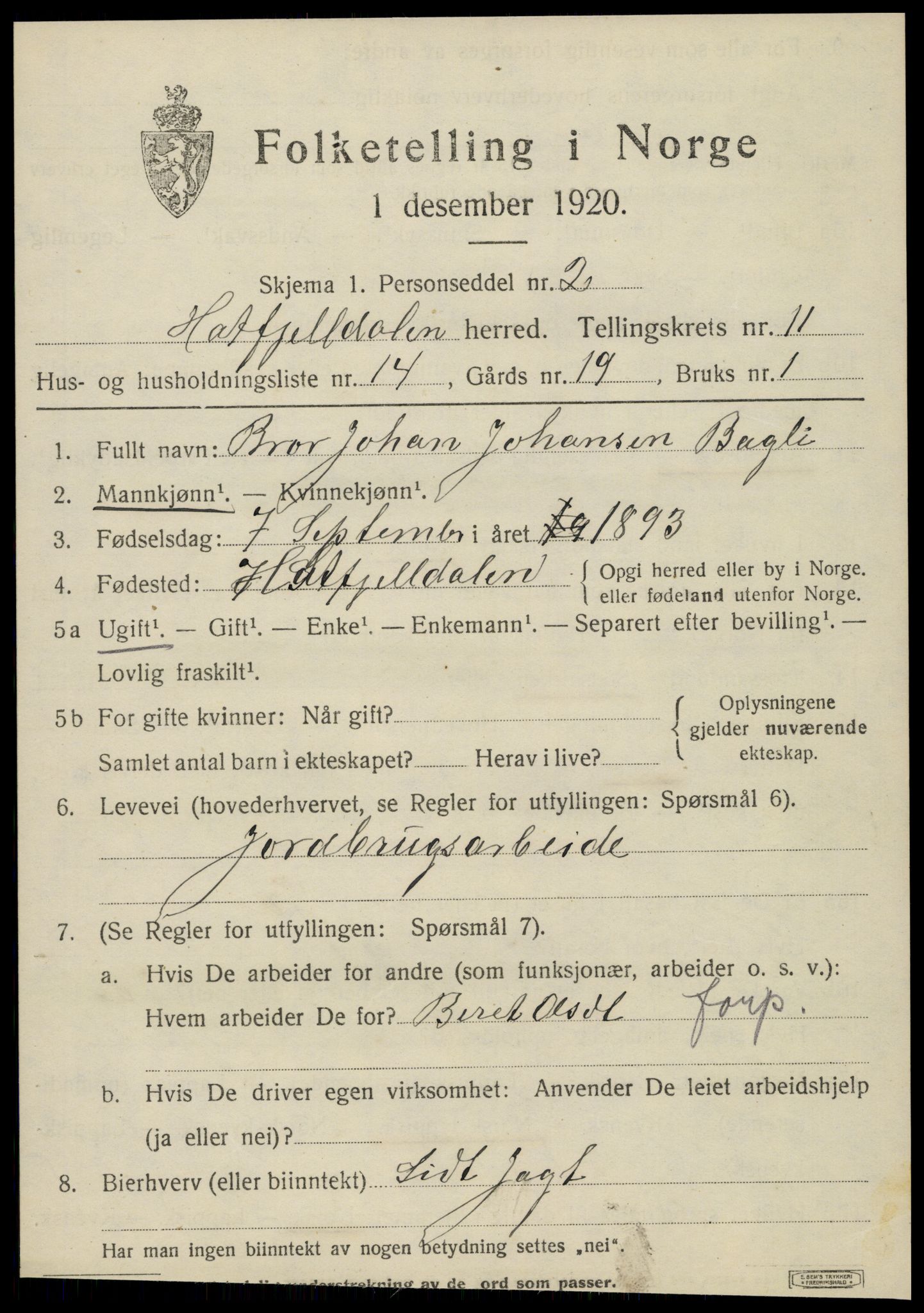 SAT, 1920 census for Hattfjelldal, 1920, p. 2700