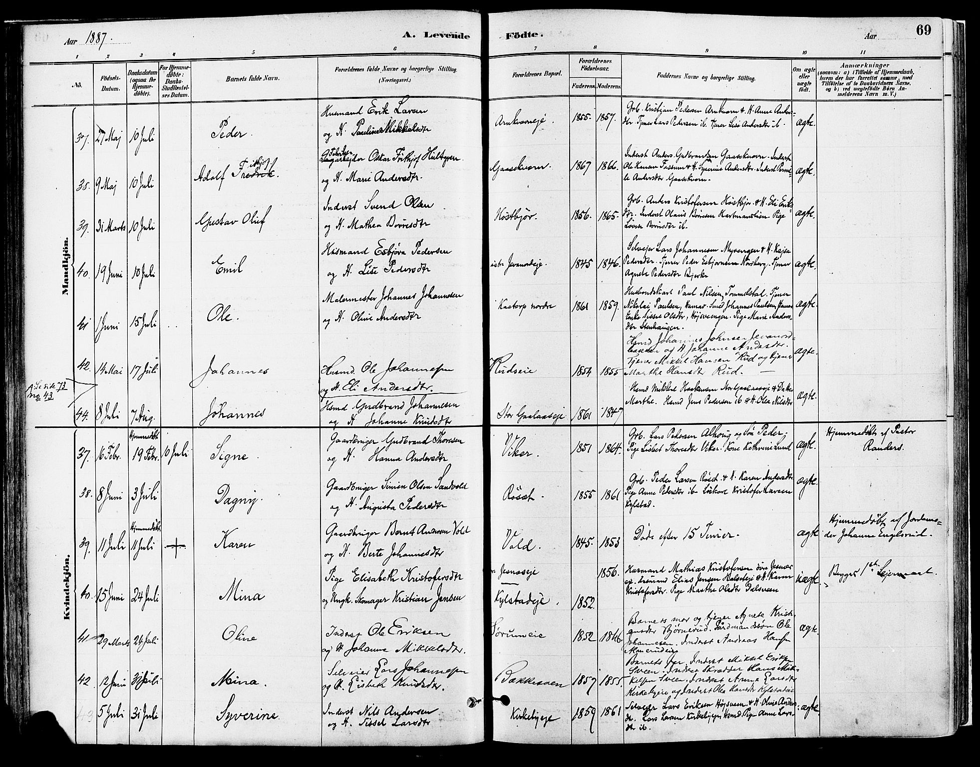 Vang prestekontor, Hedmark, AV/SAH-PREST-008/H/Ha/Haa/L0018A: Parish register (official) no. 18A, 1880-1906, p. 69