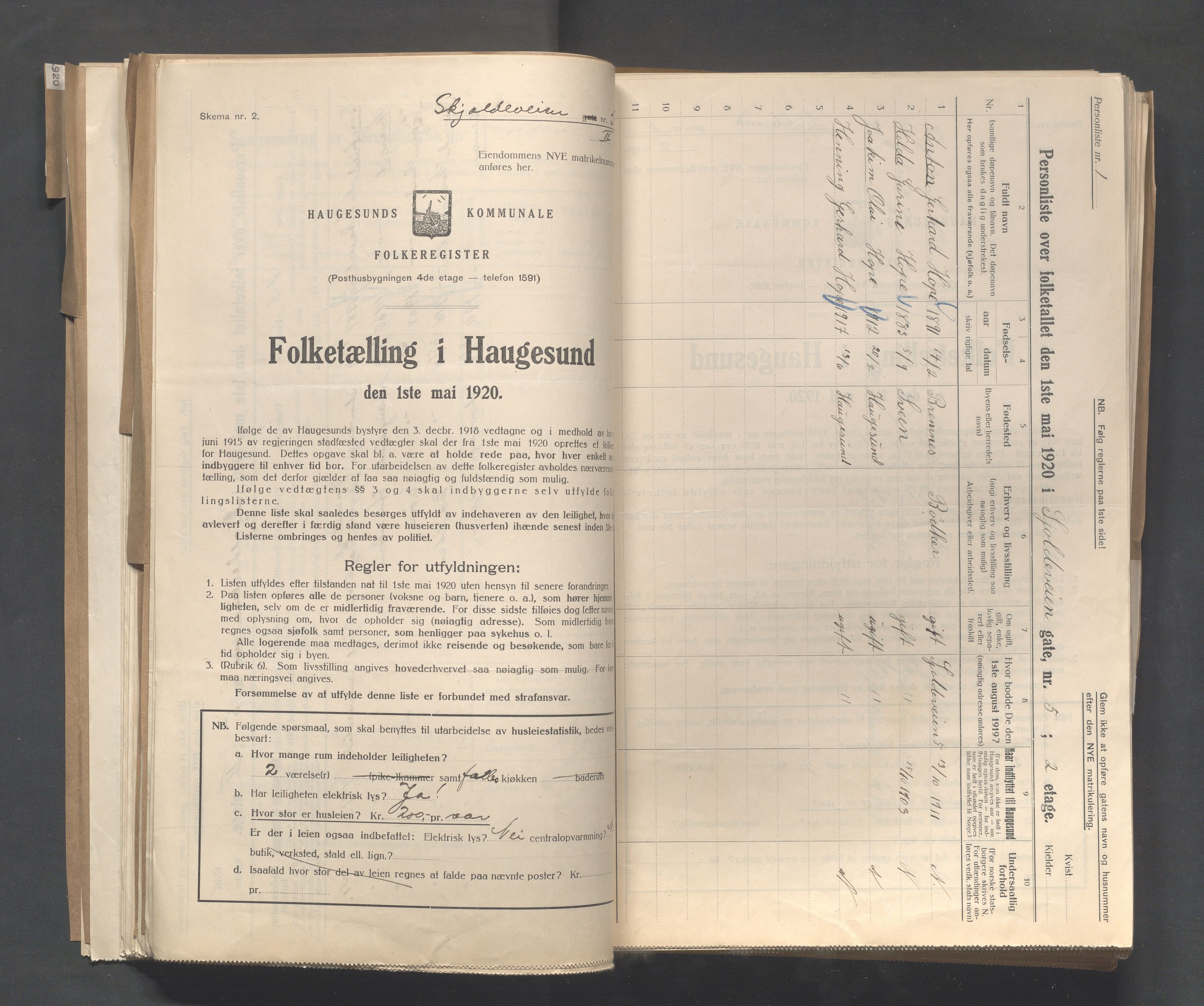 IKAR, Local census 1.5.1920 for Haugesund, 1920, p. 3779