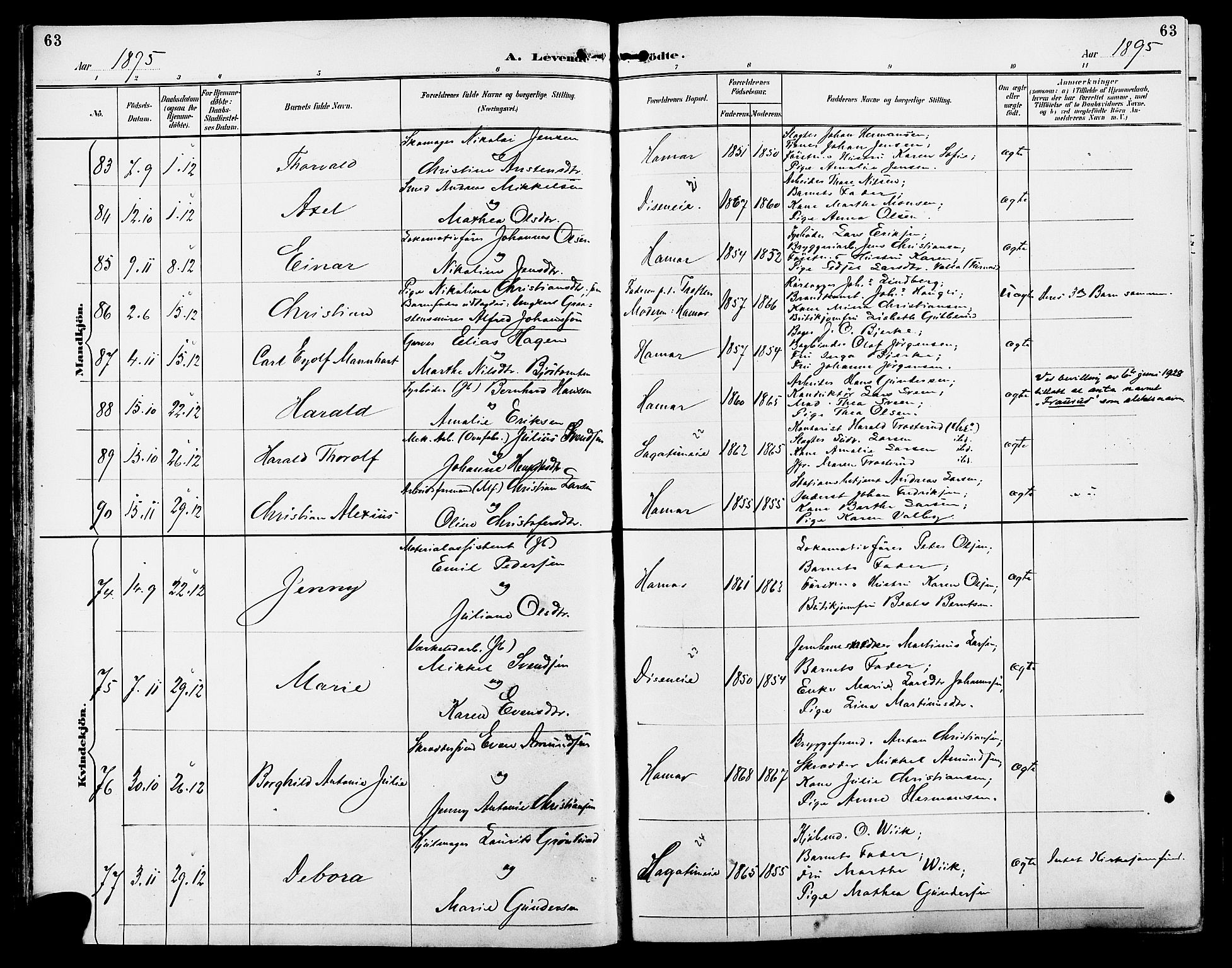 Vang prestekontor, Hedmark, SAH/PREST-008/H/Ha/Haa/L0017: Parish register (official) no. 17, 1890-1899, p. 63