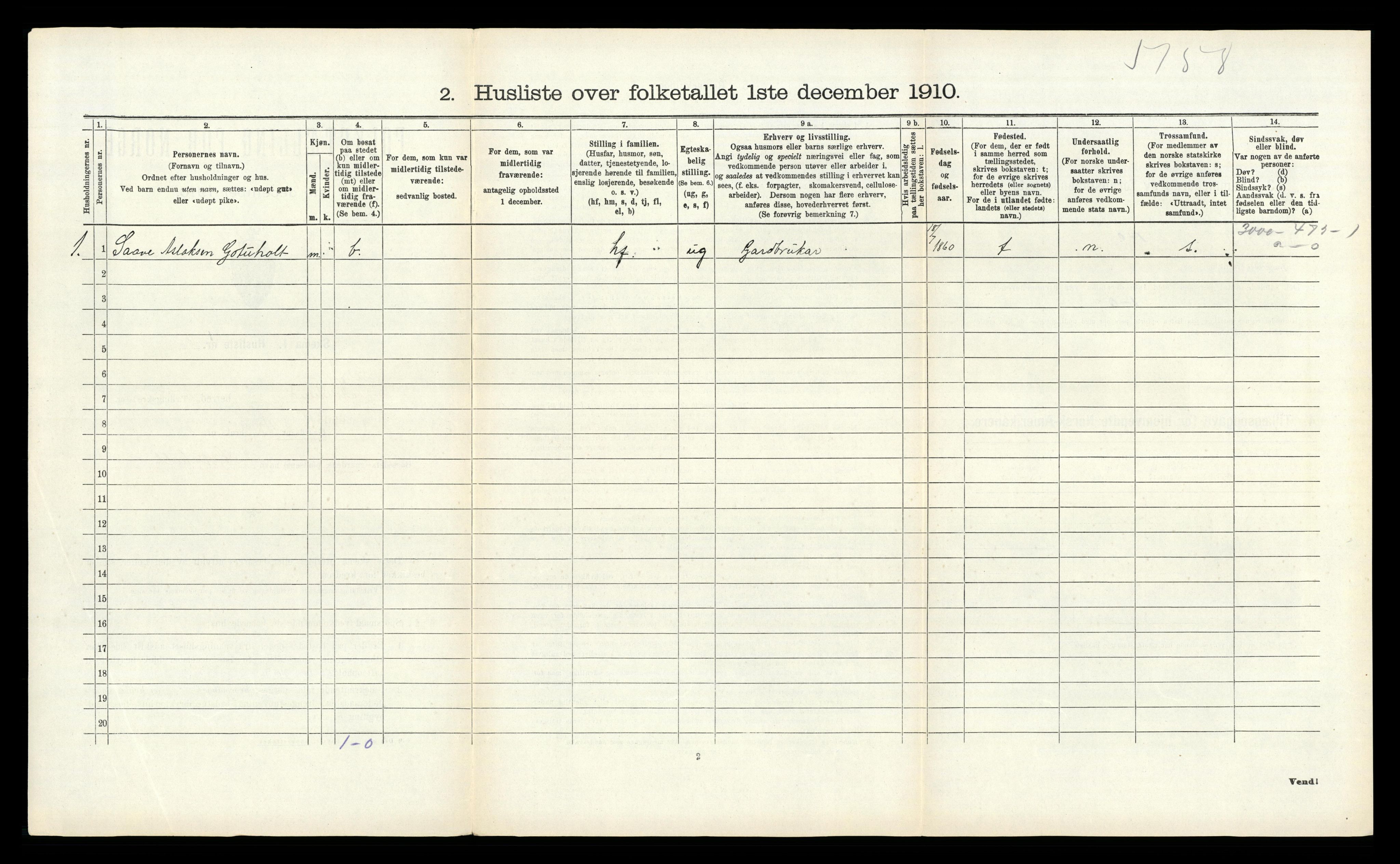 RA, 1910 census for Kviteseid, 1910, p. 753