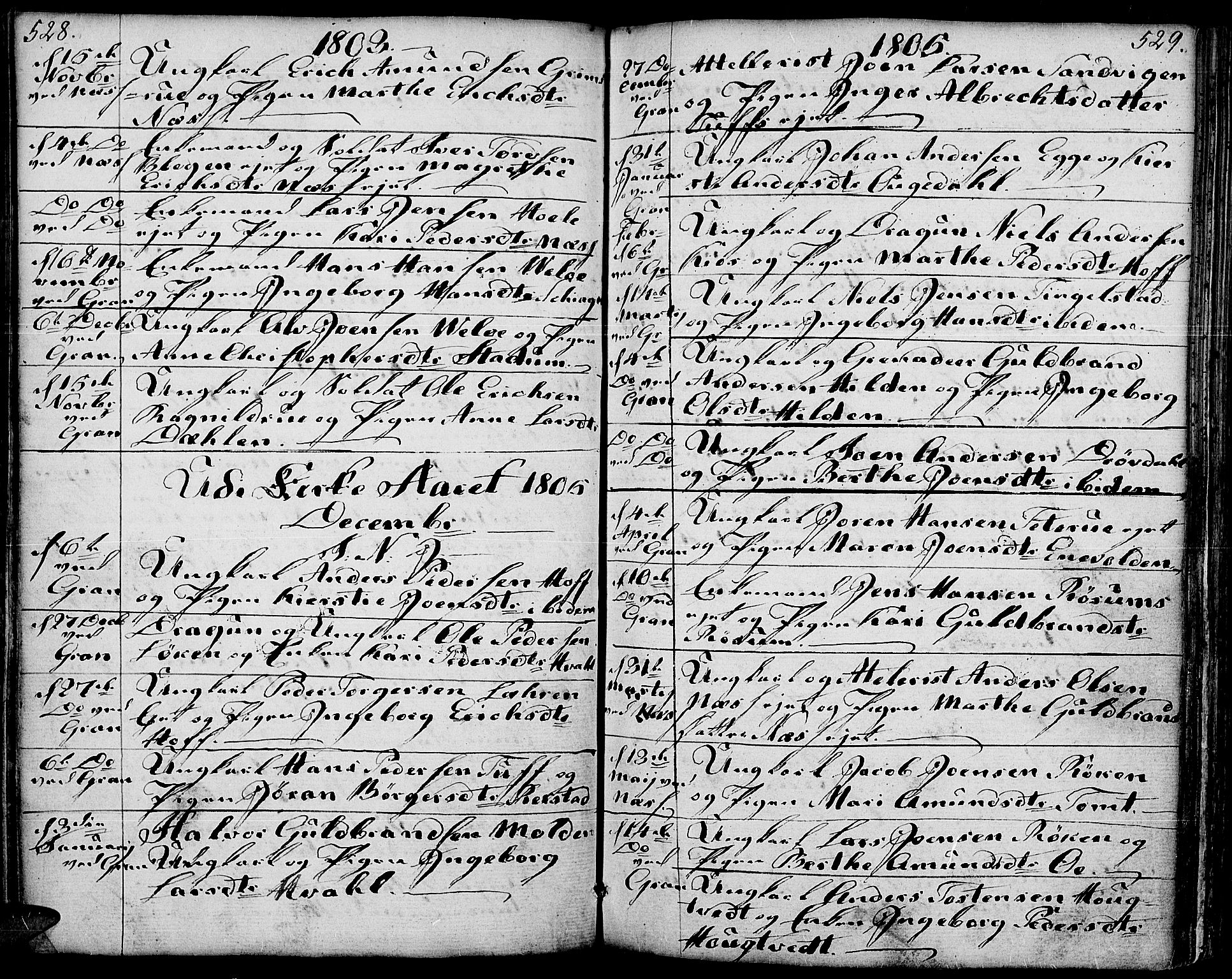 Gran prestekontor, AV/SAH-PREST-112/H/Ha/Haa/L0006: Parish register (official) no. 6, 1787-1824, p. 528-529