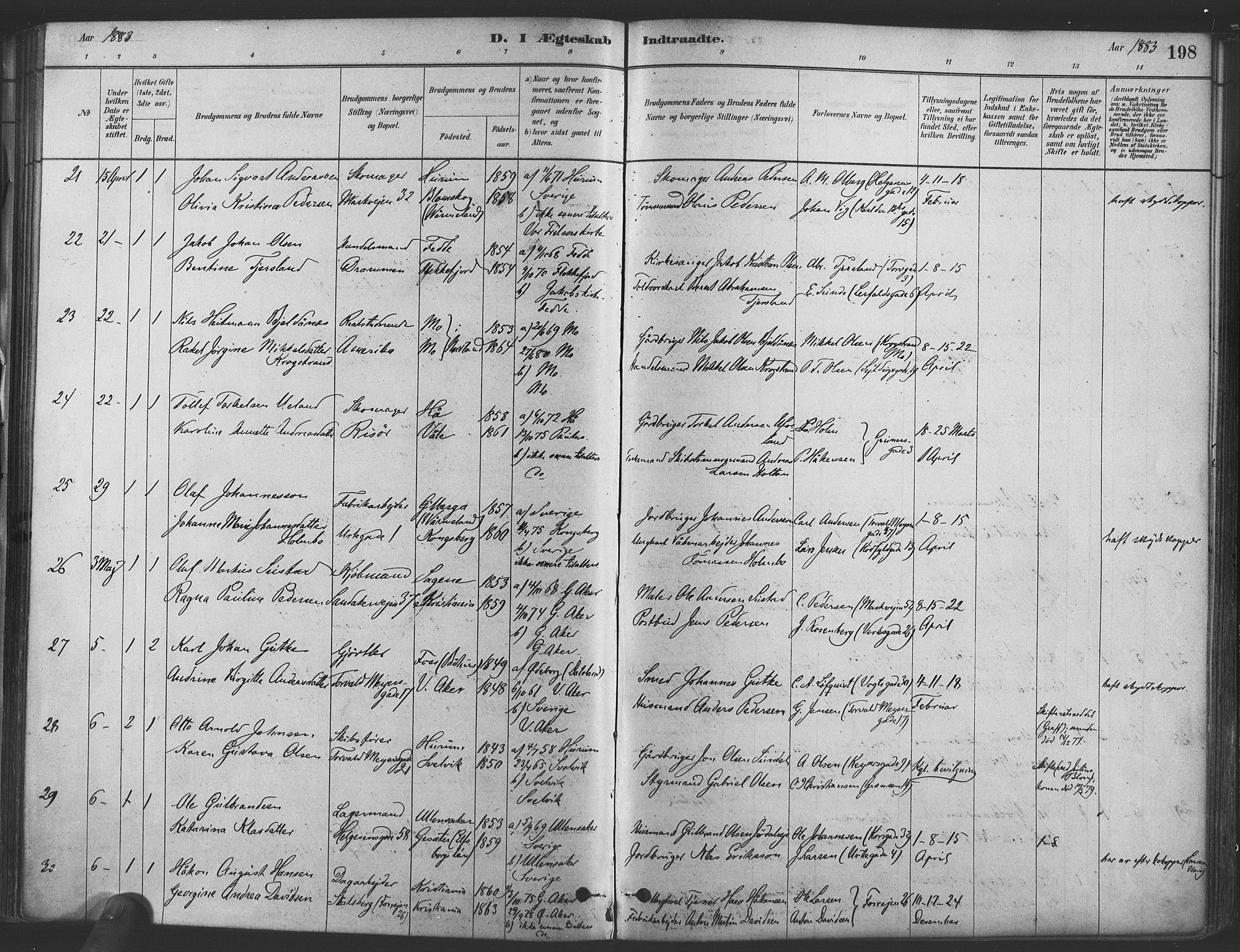 Paulus prestekontor Kirkebøker, SAO/A-10871/F/Fa/L0004: Parish register (official) no. 4, 1879-1891, p. 198