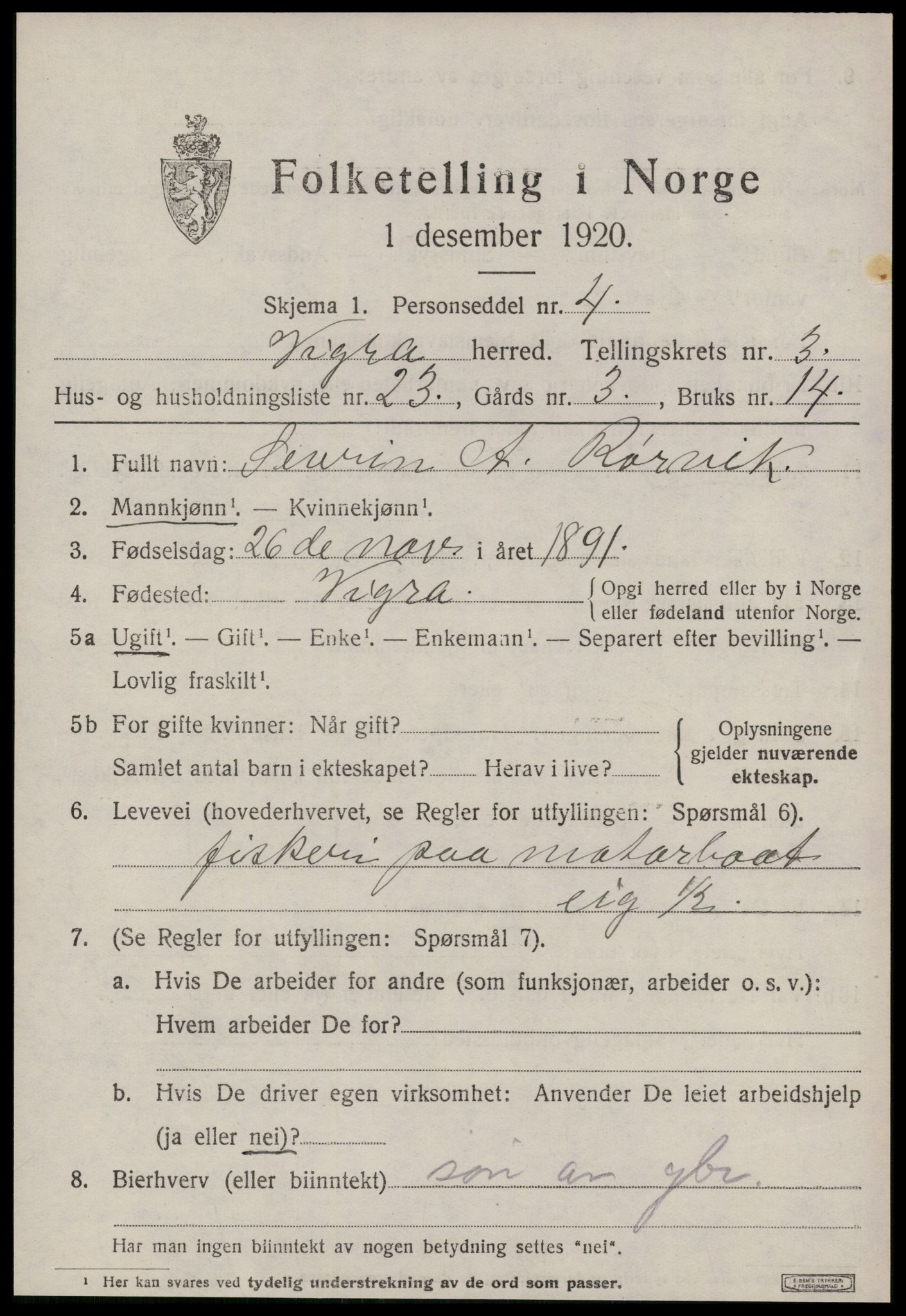 SAT, 1920 census for Vigra, 1920, p. 1658